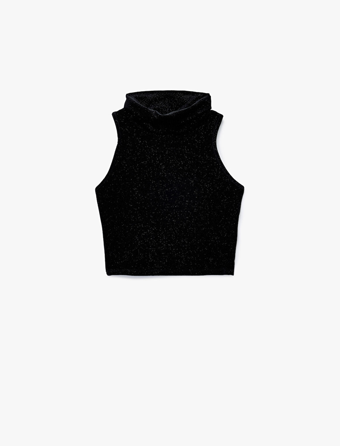 Kolsuz Slim Fit Balıkçı Yaka Simli Crop Kadife Top