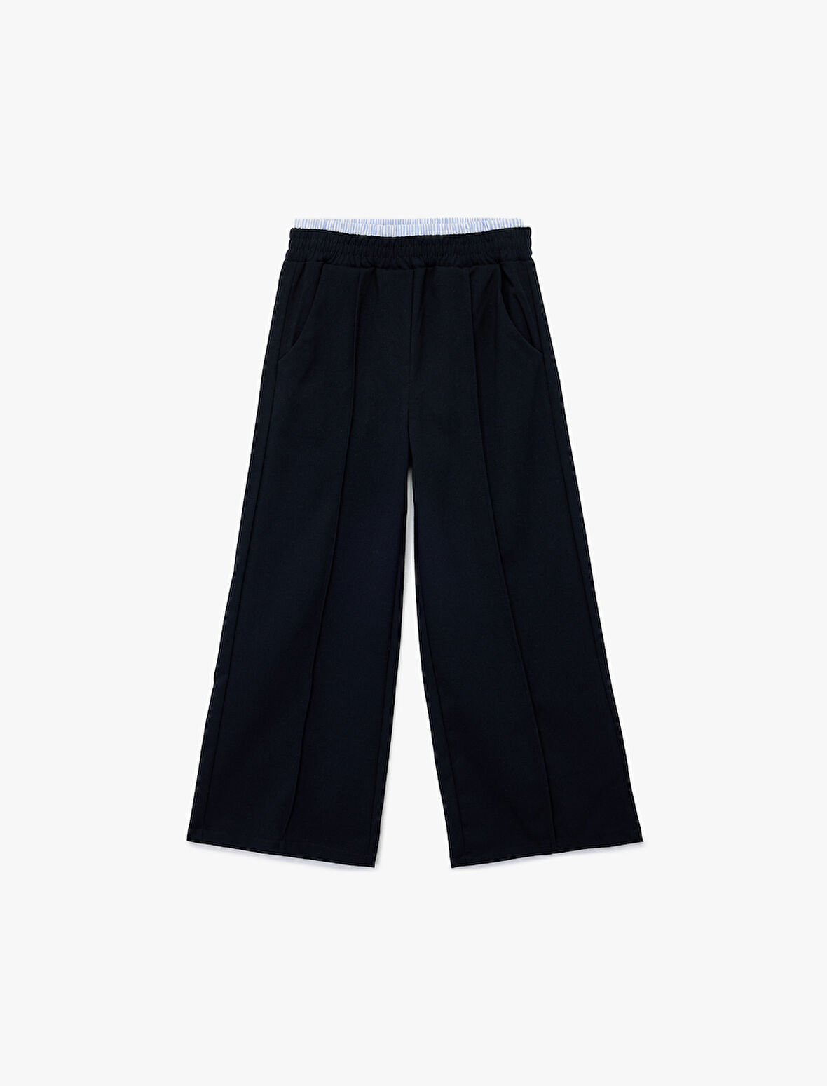 Beli Lastikli Viskon Karışımlı Basic Geniş Paça Pantolon