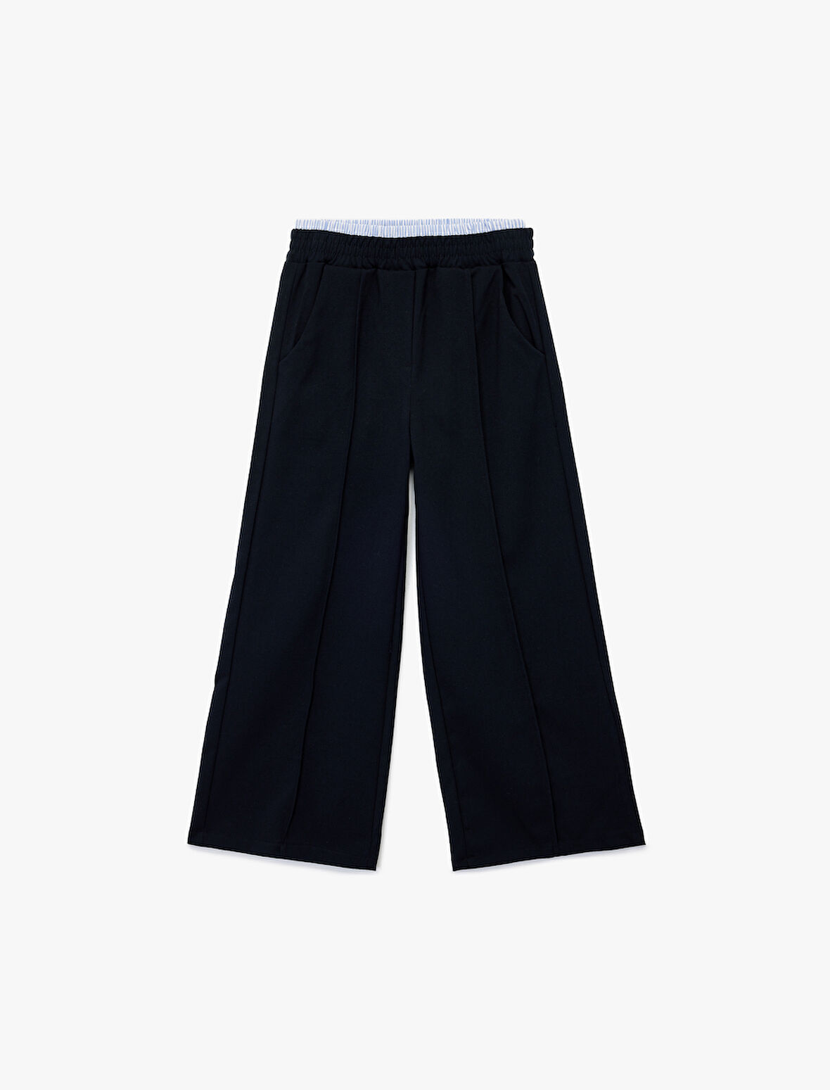 Beli Lastikli Viskon Karışımlı Basic Geniş Paça Pantolon