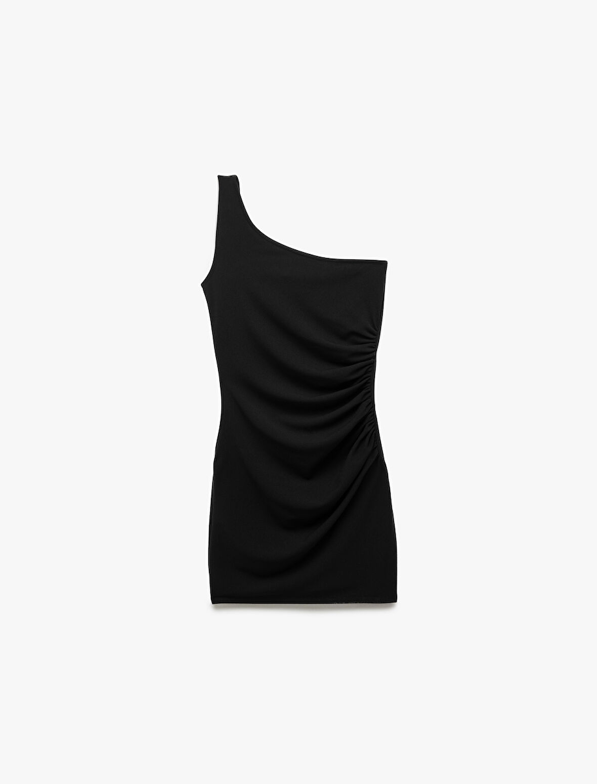 Drape Detaylı Krep Scuba Kumaş Tek Omuz Mini Elbise