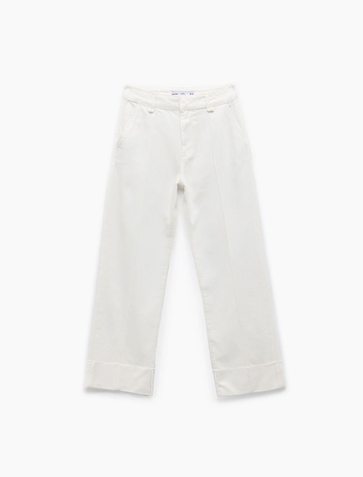 Nervürlü Yüksek Bel Düz Katlı Paça Denim Pantolon - Straight Fit Jean
