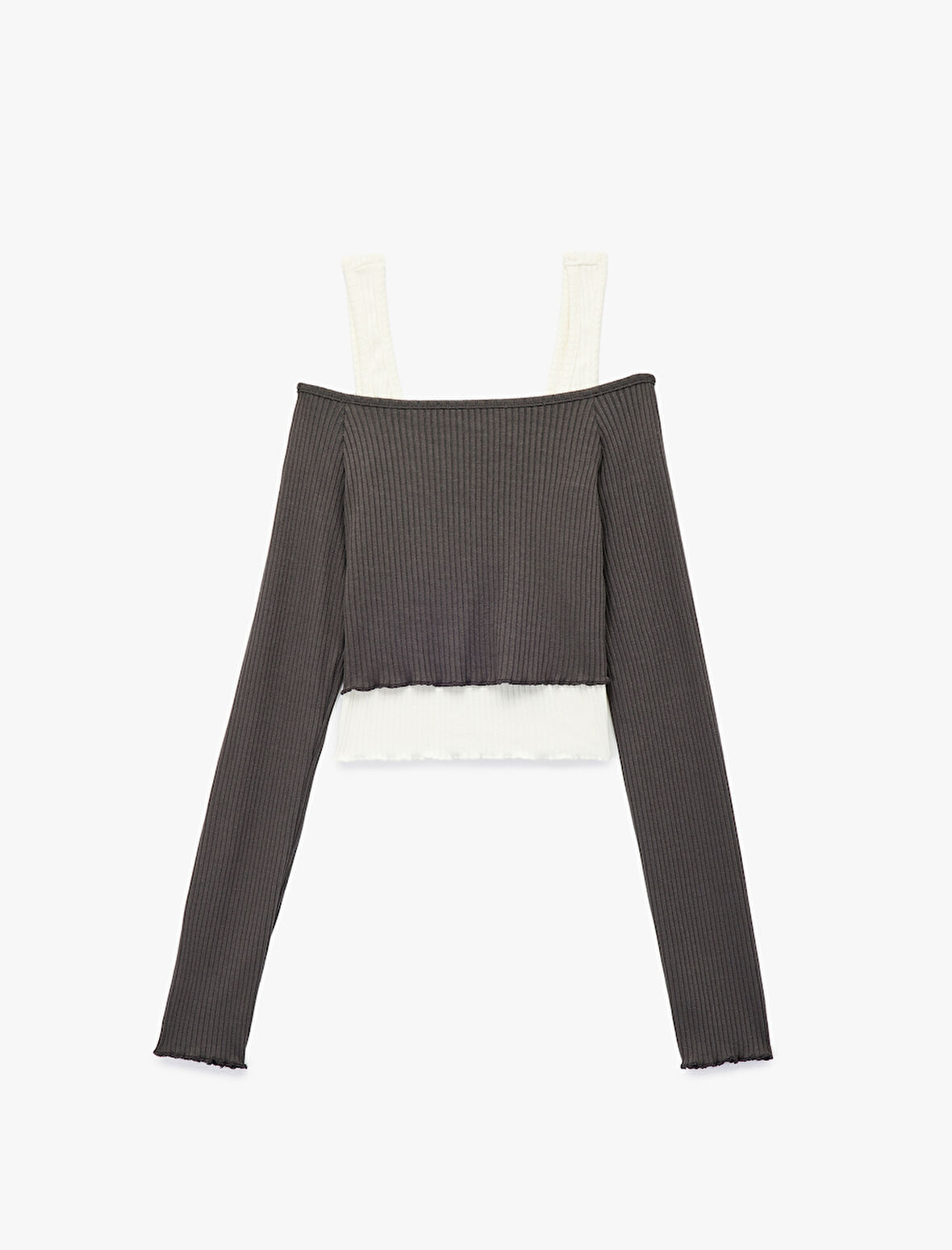 Omzu Açık Uzun Kollu Atlet Detaylı Crop Tişört