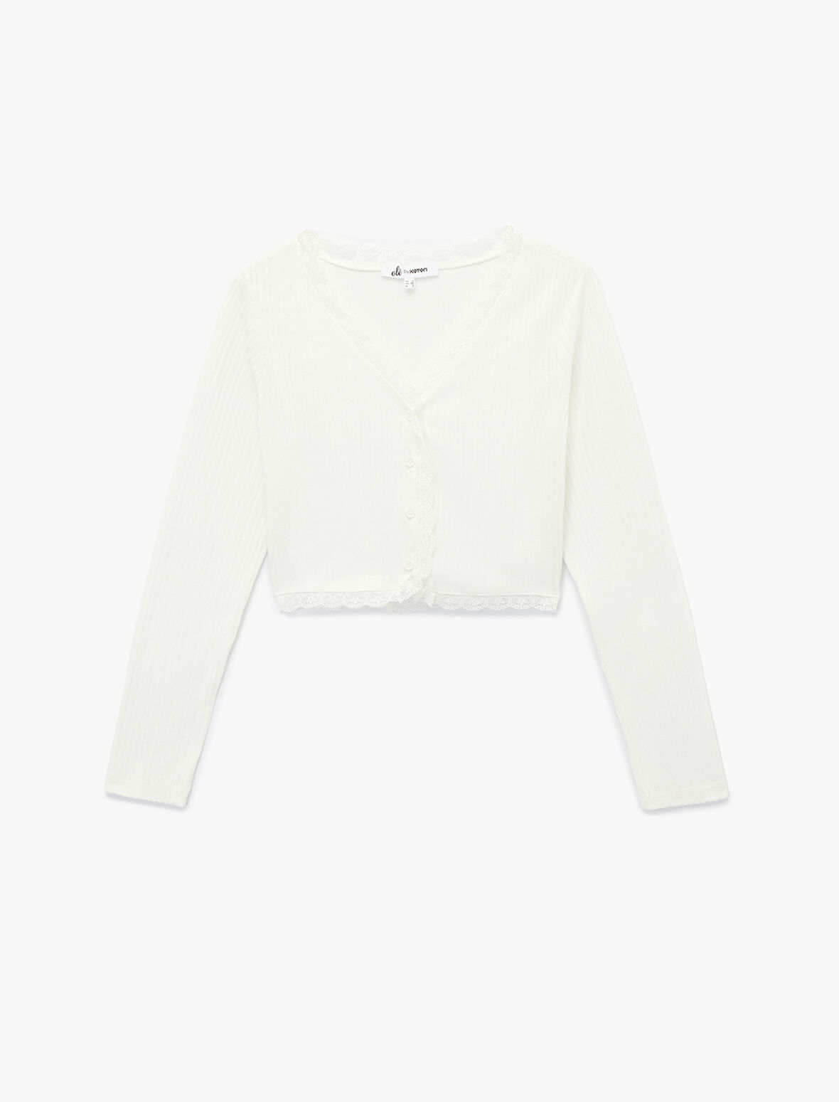 Dantel Detaylı Slim Fit Uzun Kollu V Yaka Crop Tişört