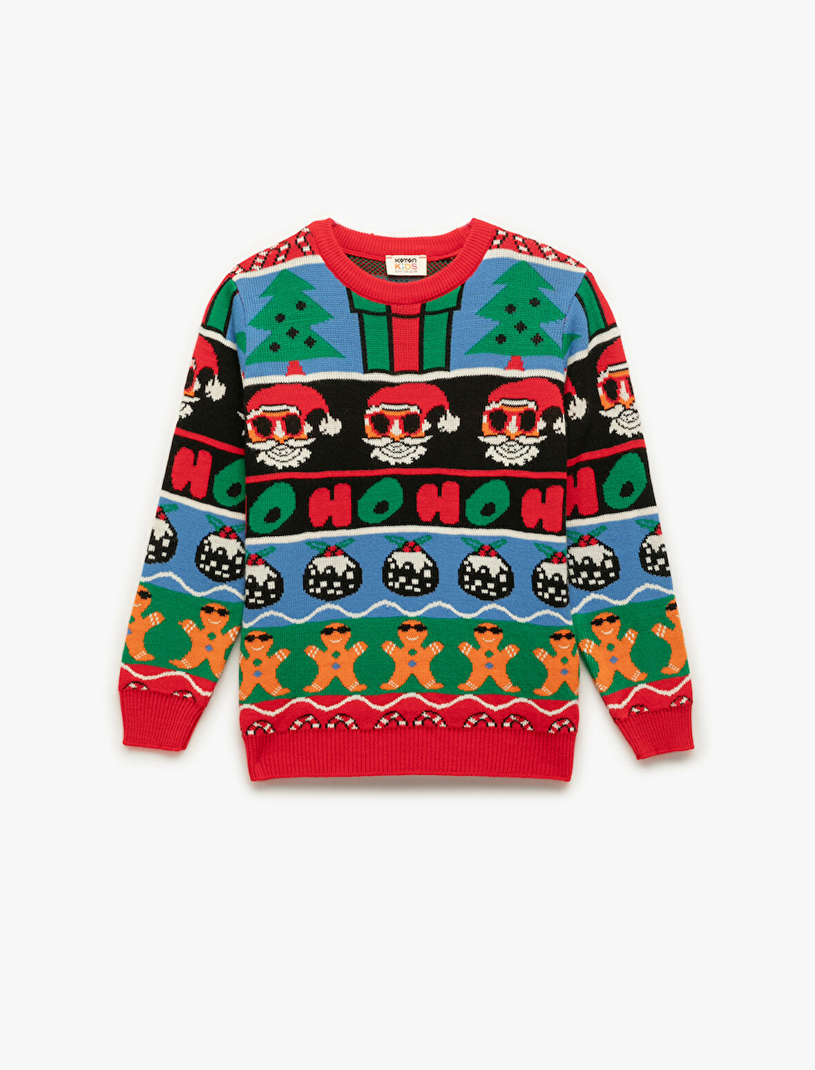 Uzun Kollu Bisiklet Yaka Yılbaşı Desenli Triko Kazak