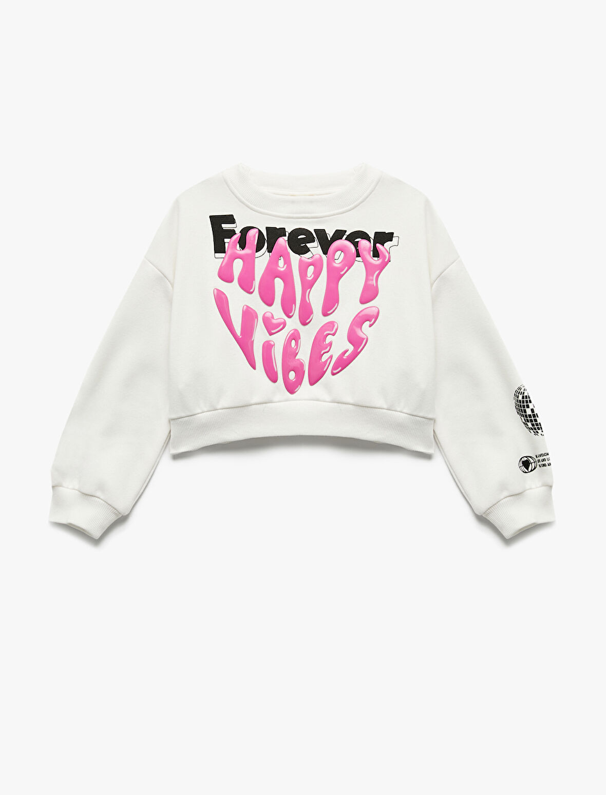 Şardonlu Uzun Kollu Bisiklet Yaka Baskılı Sweatshirt