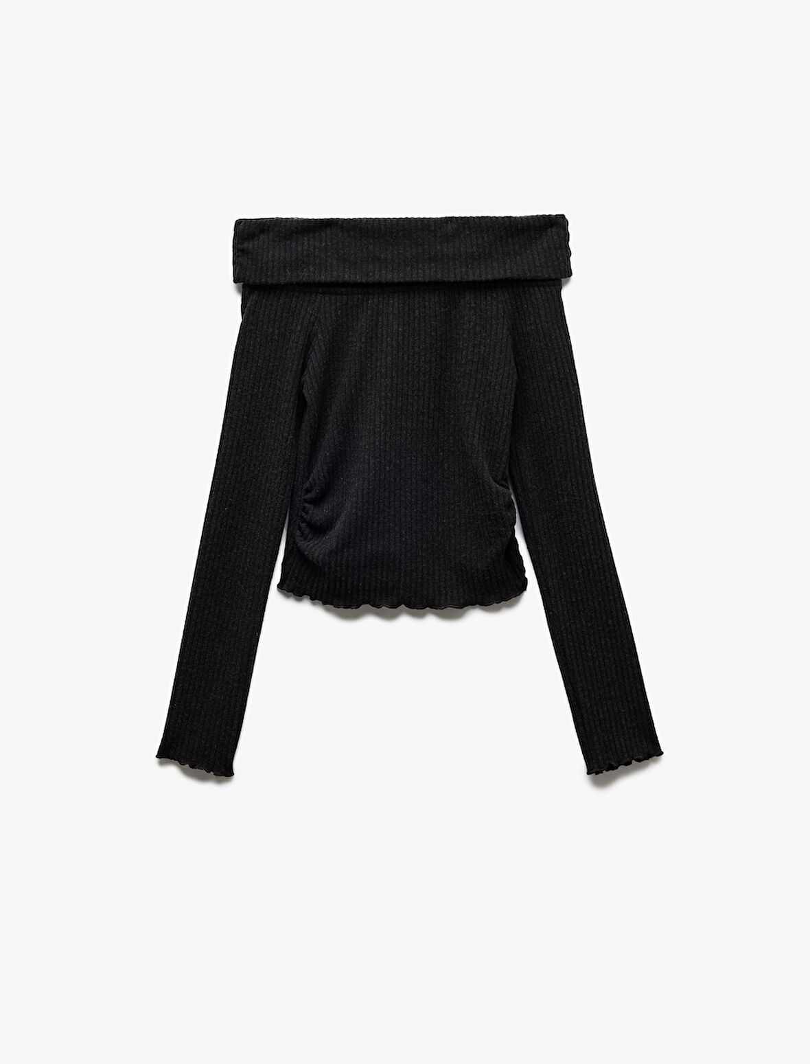 Omzu Açık Slim Fit Viskon Karışımlı Kaşkorse Uzun Kollu Tişört