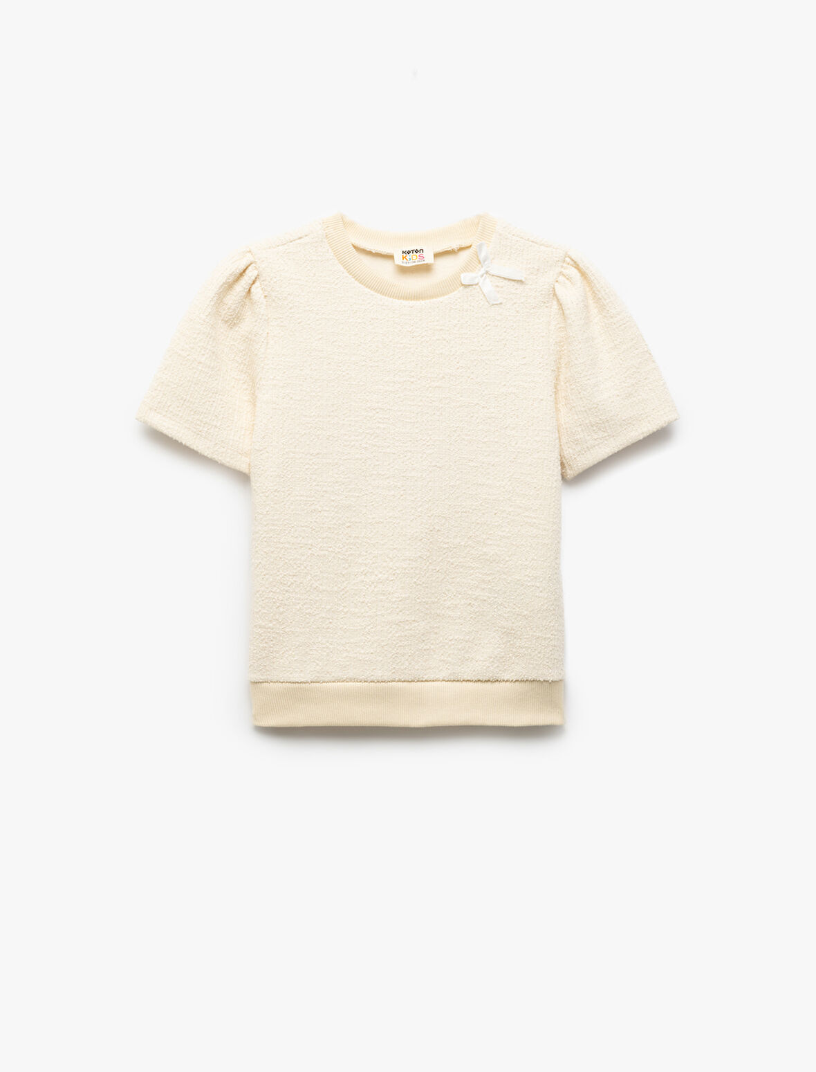 Fiyonk Detaylı Bisiklet Yaka Kısa Kollu Tüvit Bluz