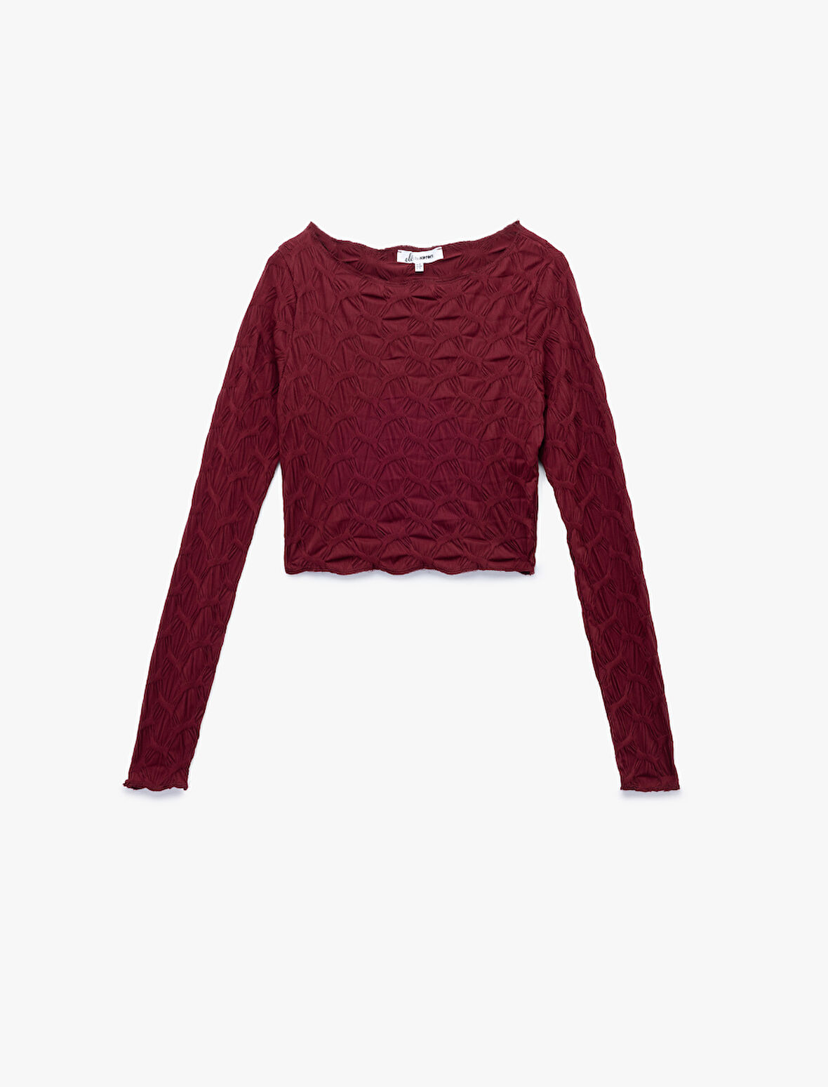 Uzun Kollu Dokulu Kayık Yaka Slim Fit Crop Tişört