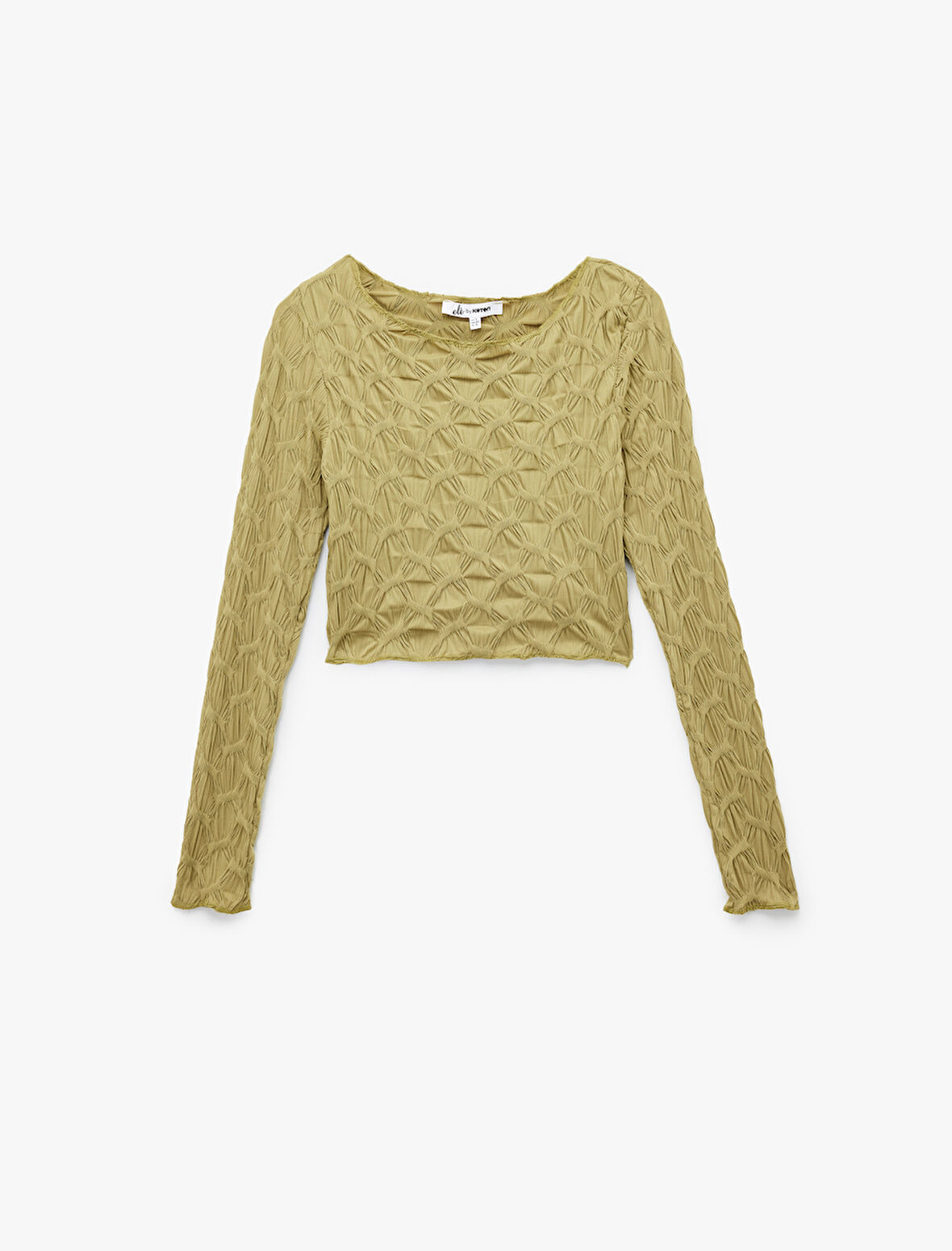 Uzun Kollu Dokulu Kayık Yaka Slim Fit Crop Tişört