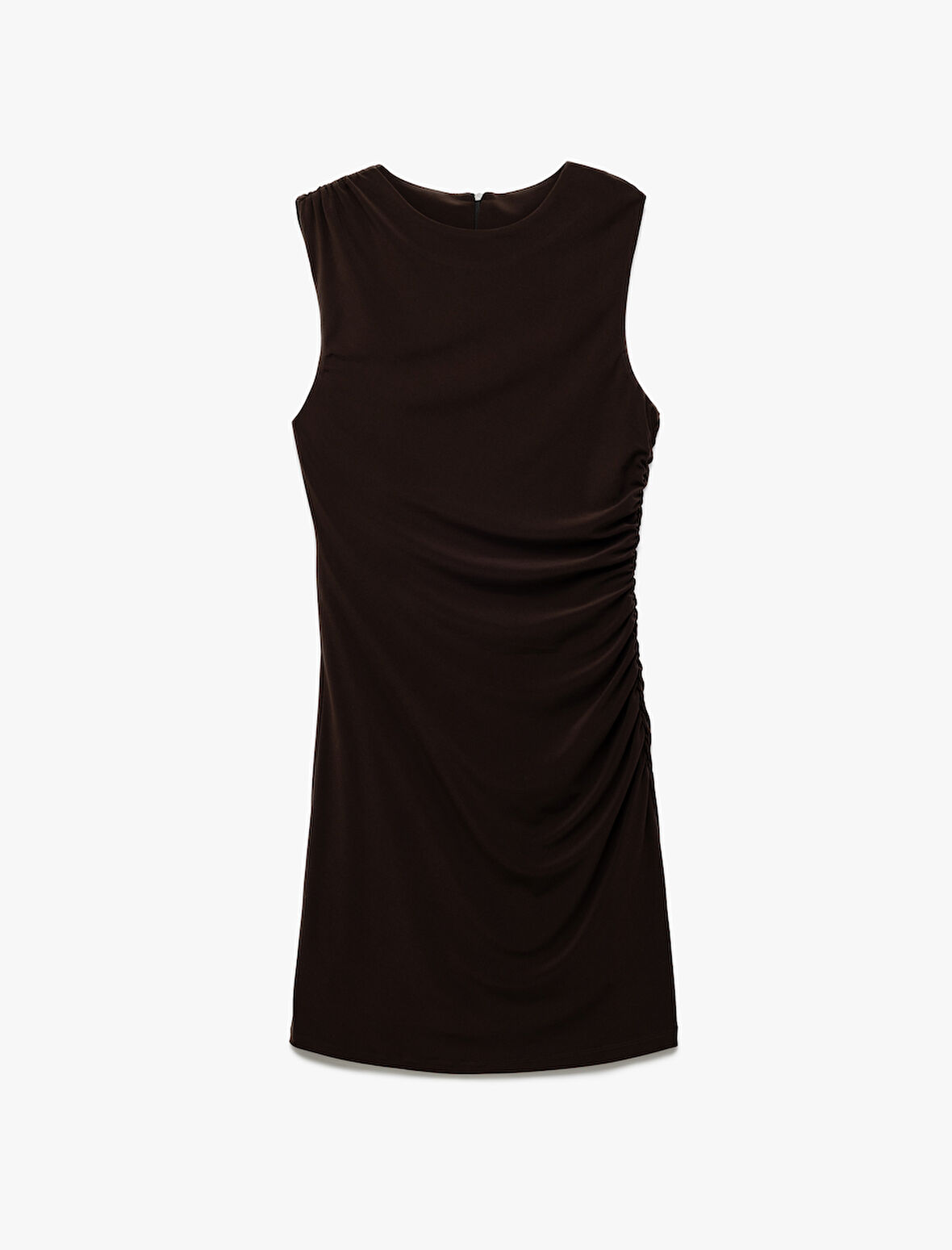 Drape Detaylı Bisiklet Yaka Kolsuz Mini Elbise
