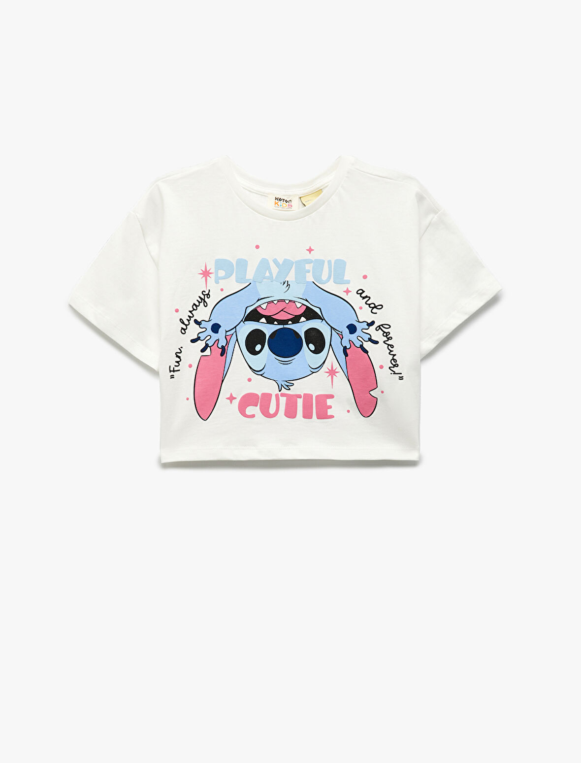 Pamuklu Bisiklet Yaka Kısa Kollu Lisanslı Stitch Baskılı Tişört