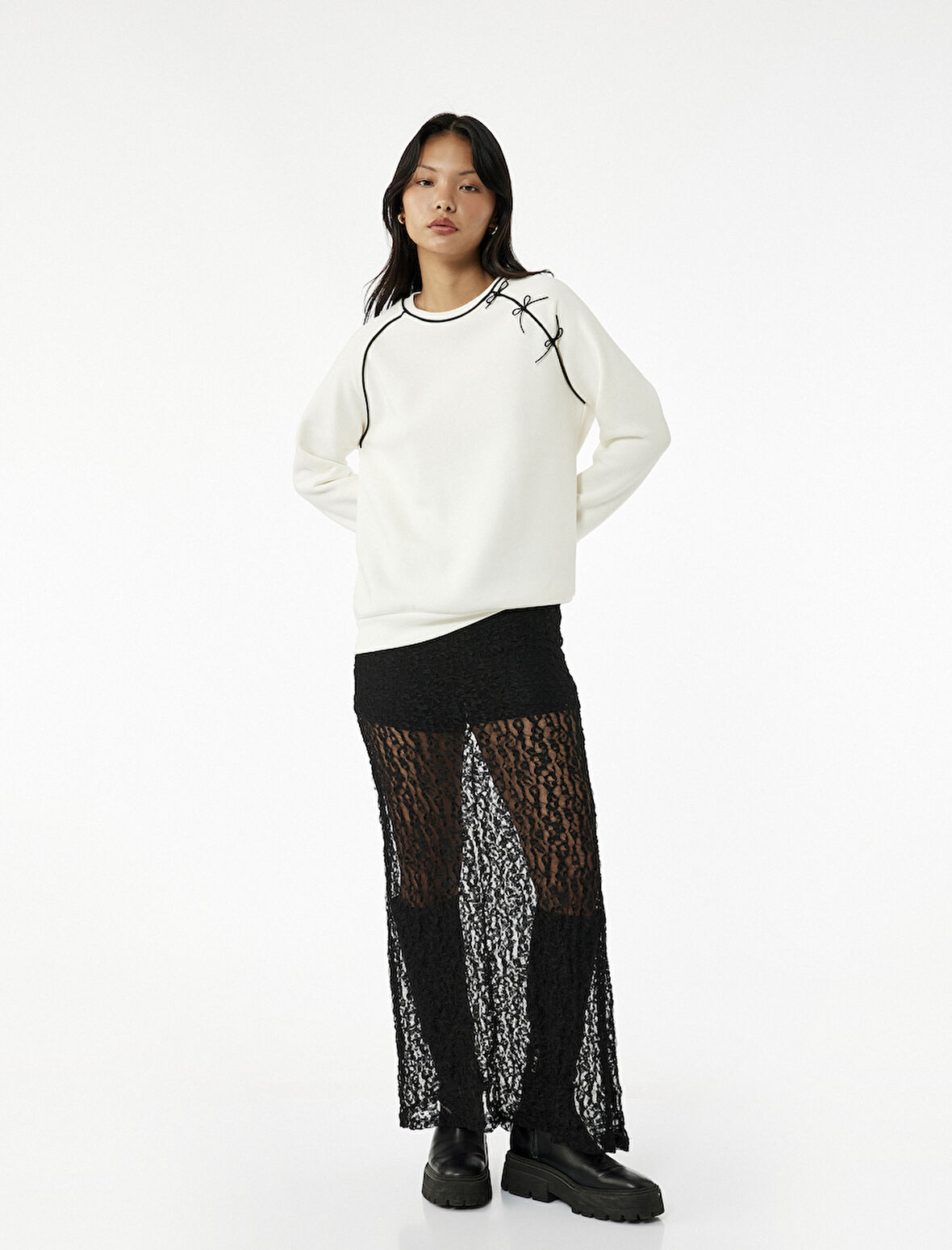 Uzun Kollu Fiyonklu Bisiklet Yaka Oversize Sweatshirt