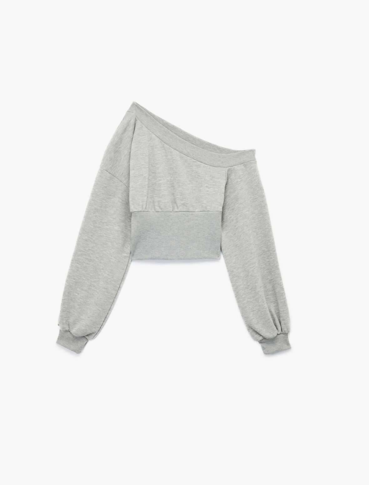 Asimetrik Yaka Omzu Açık Korse Detaylı Uzun Kollu Crop Sweatshirt