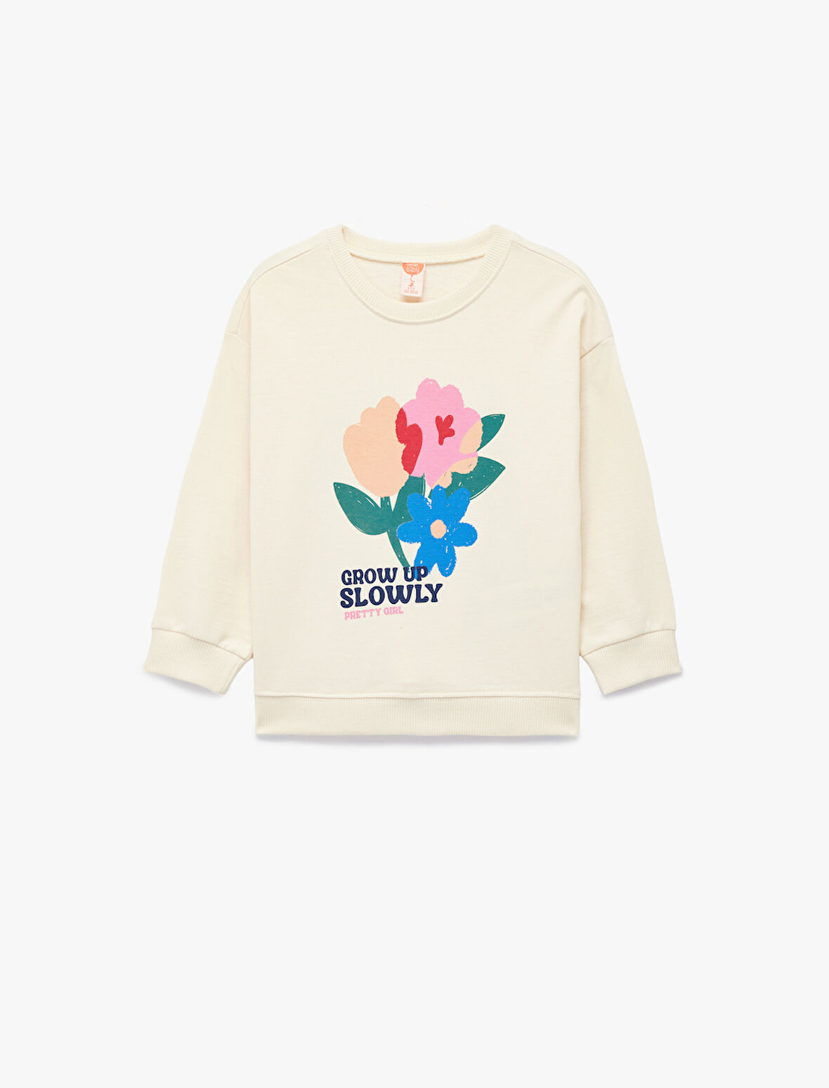 Pamuklu Uzun Kollu Bisiklet Yaka Çiçek Baskılı Sweatshirt