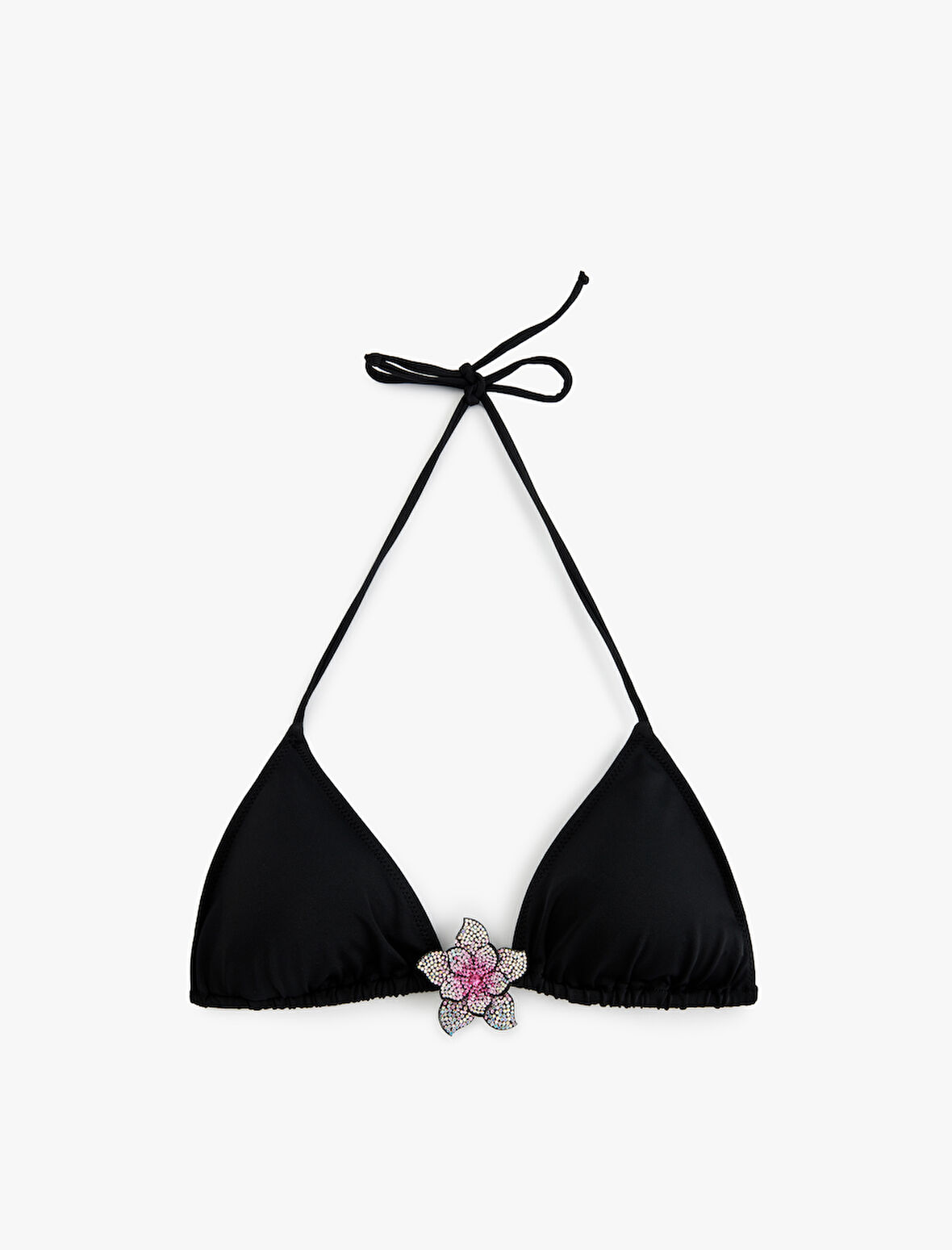 Taşlı Çiçek Aksesuar Detaylı Üçgen Bikini Üstü