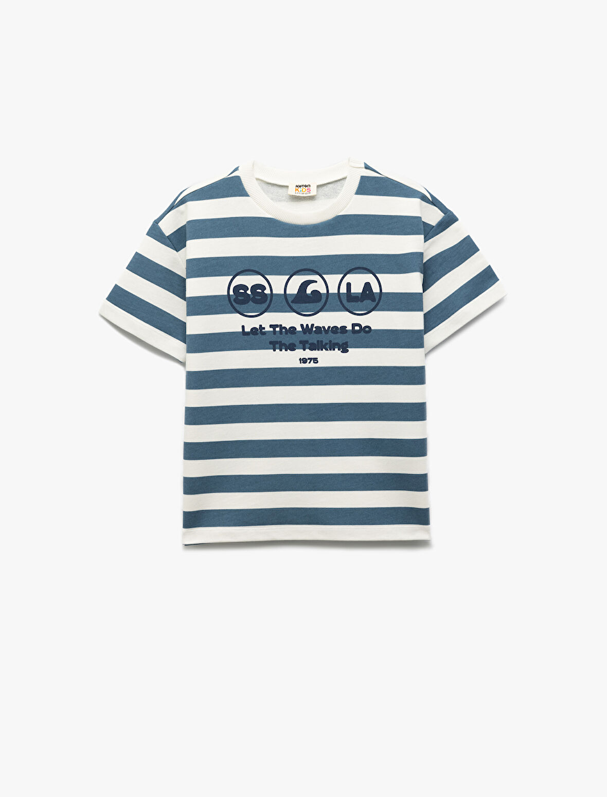 Baskılı Pamuklu Kısa Kollu Çizgili Tişört