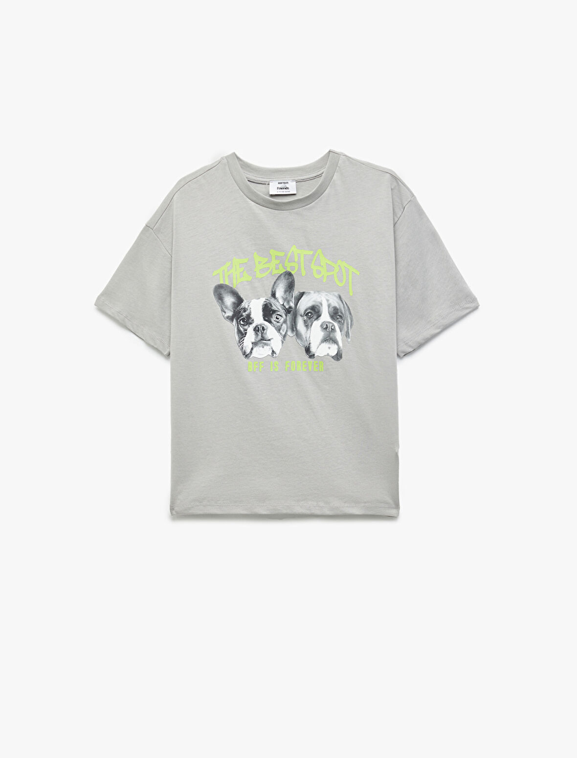 Köpek Baskılı Kısa Kollu Bisiklet Yaka Pamuklu Oversize Tişört