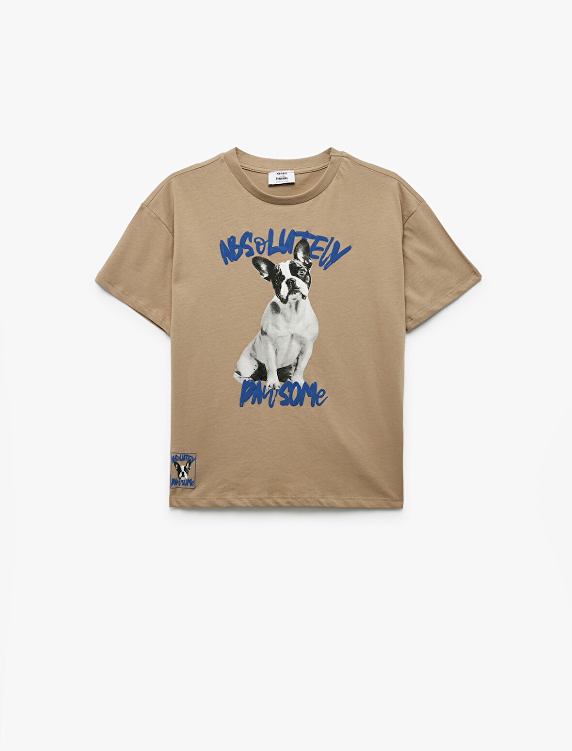 Pamuklu Bisiklet Yaka Kısa Kollu Köpek Baskılı Tişört