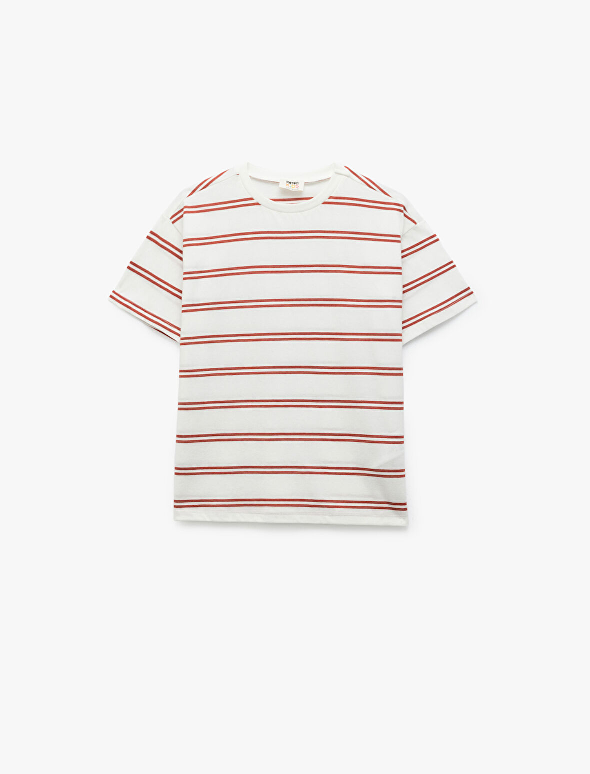 Kısa Kollu Bisiklet Yaka Pamuklu Çizgili Oversize Tişört