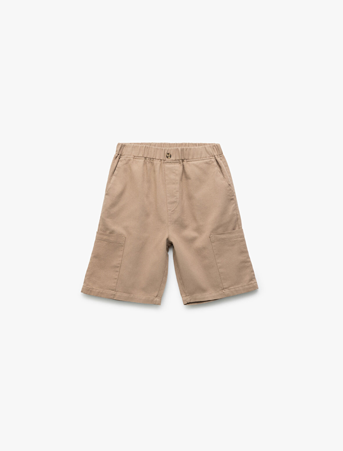 Pamuklu Beli Lastikli Gabardin Cepli Kargo Bermuda Şort