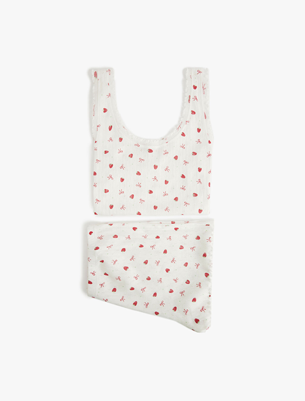 Pamuklu U Yaka Kolsuz Çilek Baskılı Şortlu Pijama Takımı
