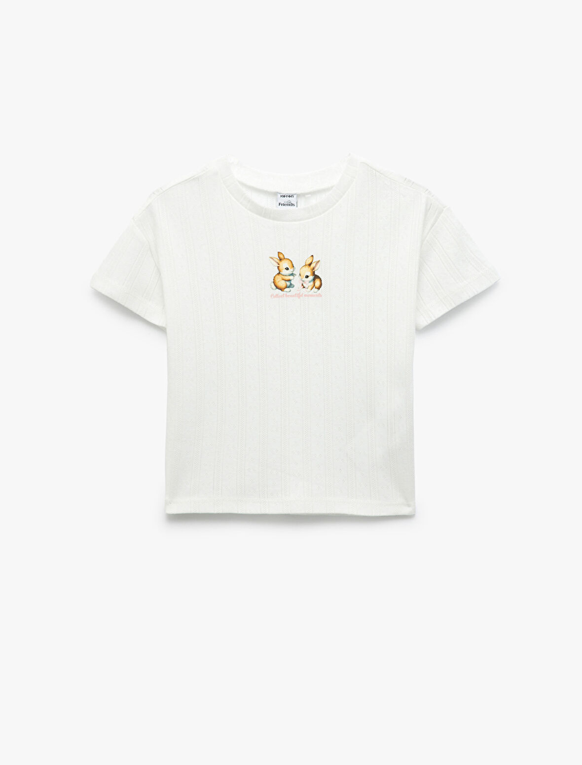 Pamuklu Tavşan Baskılı Bisiklet Yaka Kısa Kollu Tişört