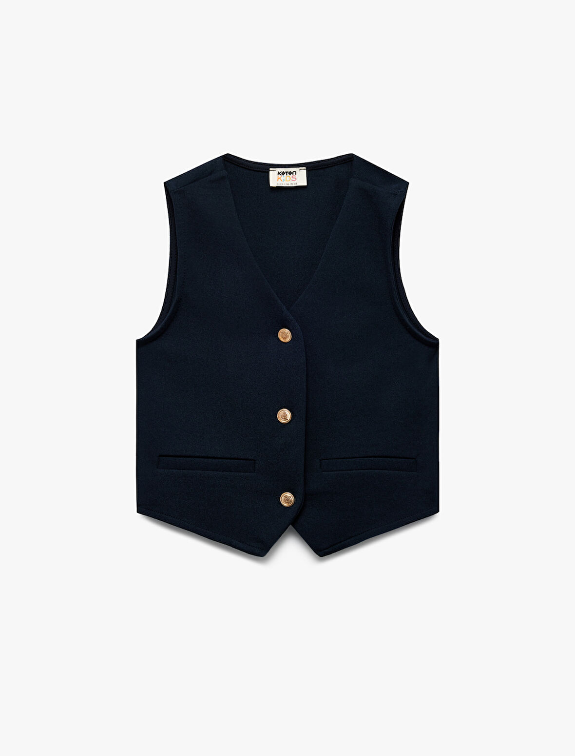 V Yaka Kolsuz Düğmeli Viskon Crop Yelek