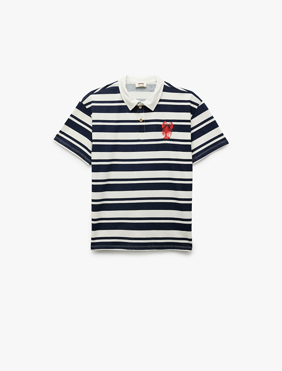 Pamuklu Çizgili Nakış Detaylı Kısa Kollu Polo Yaka Tişört