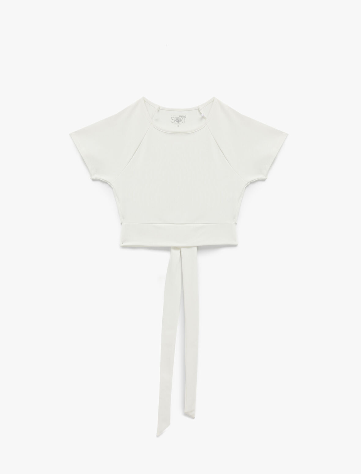 Slim Fit Kısa Kollu Bisiklet Yaka Crop Bağlama Detaylı Spor Tişört
