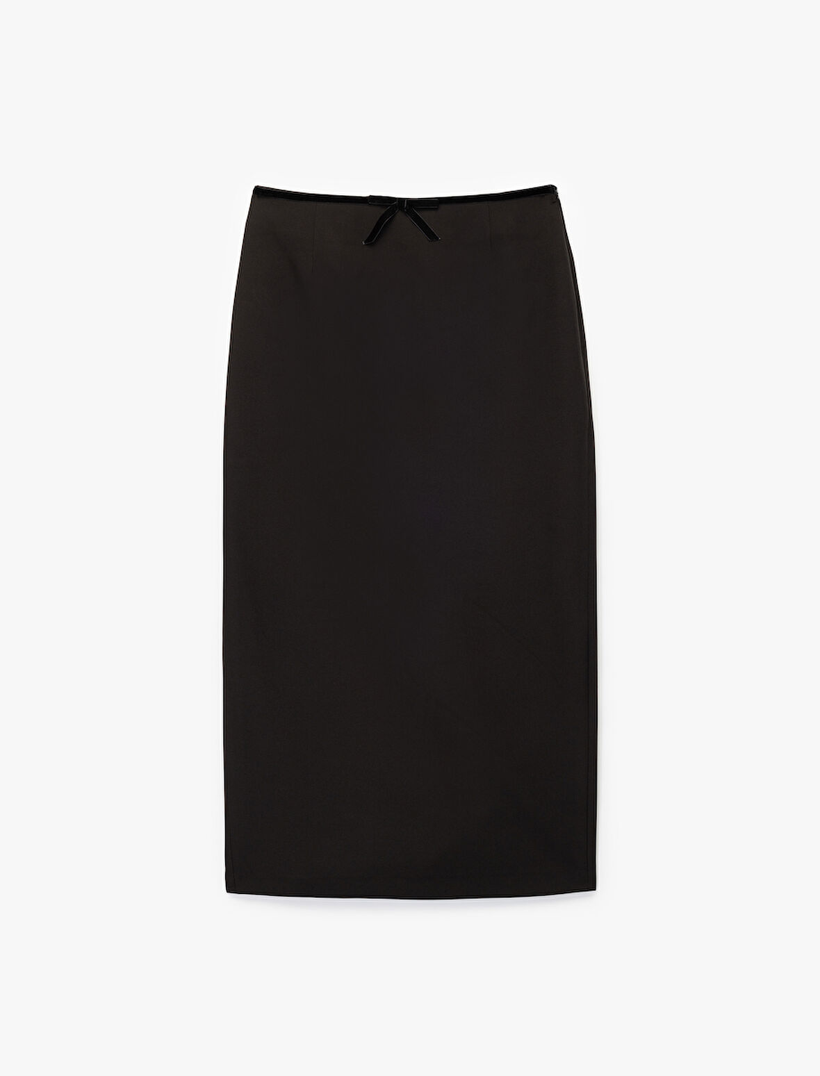 Slim Fit Yırtmaçlı Fiyonk Detaylı Midi Kalem Etek