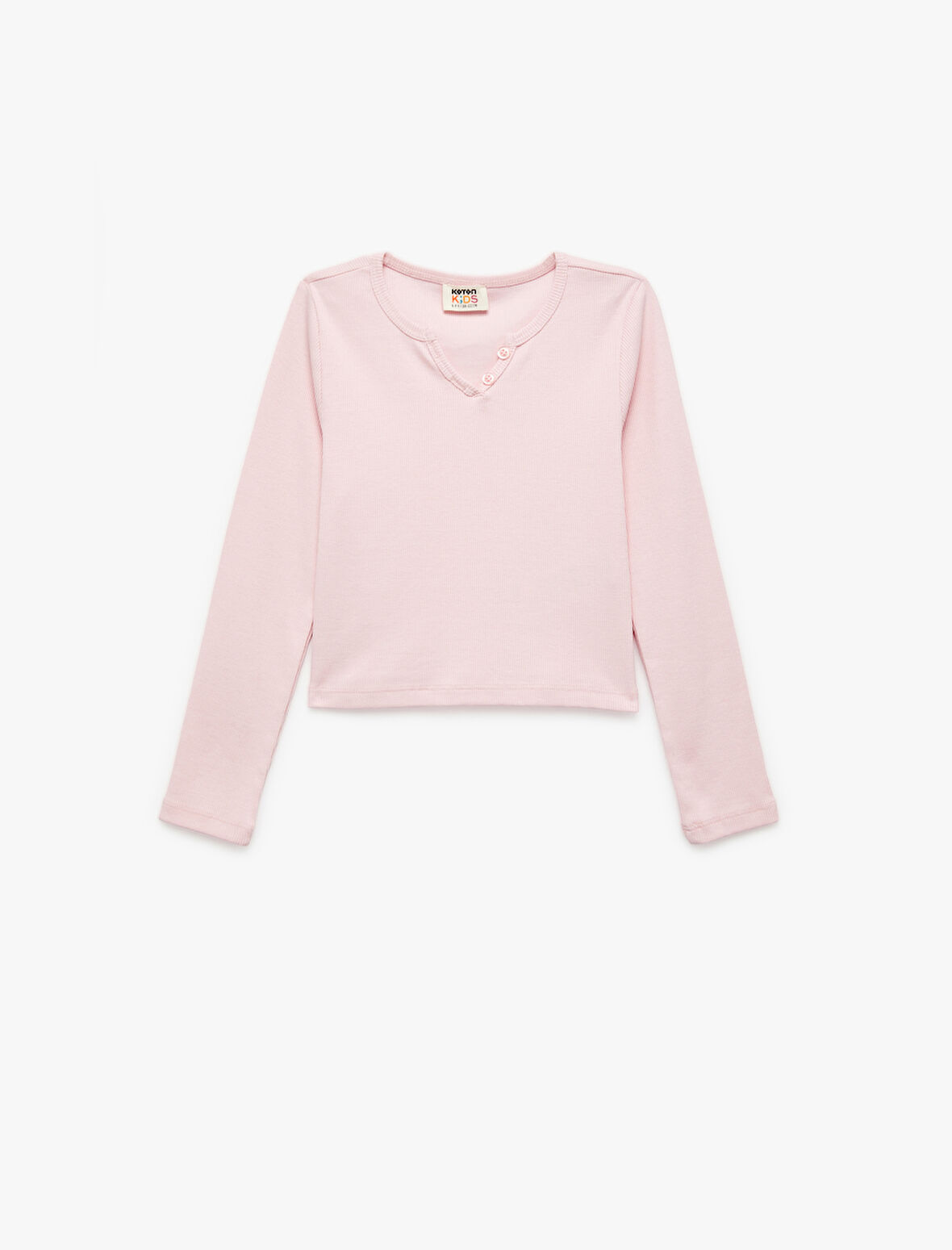 Düğme Detaylı Uzun Kollu V yaka Tişört