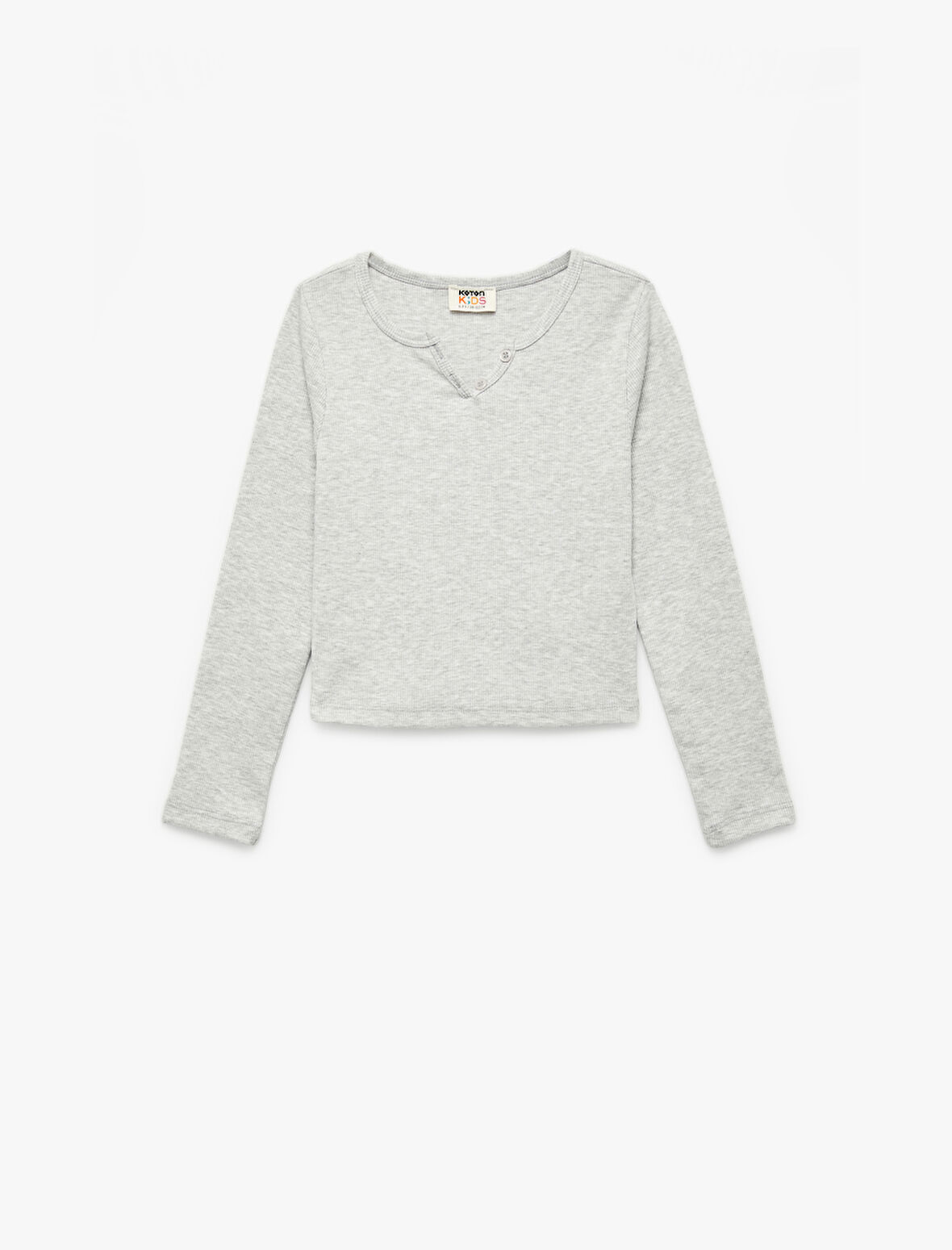 Düğme Detaylı Uzun Kollu V yaka Tişört