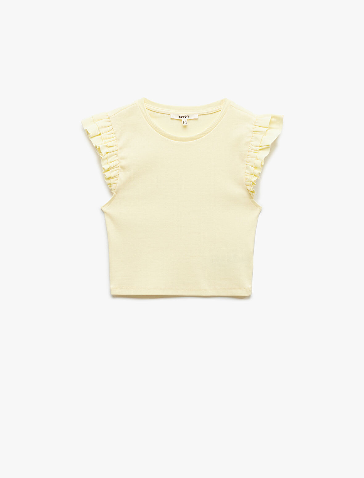 Pamuklu Bisiklet Yaka Slim Fit Fırfırlı Kolsuz Tişört