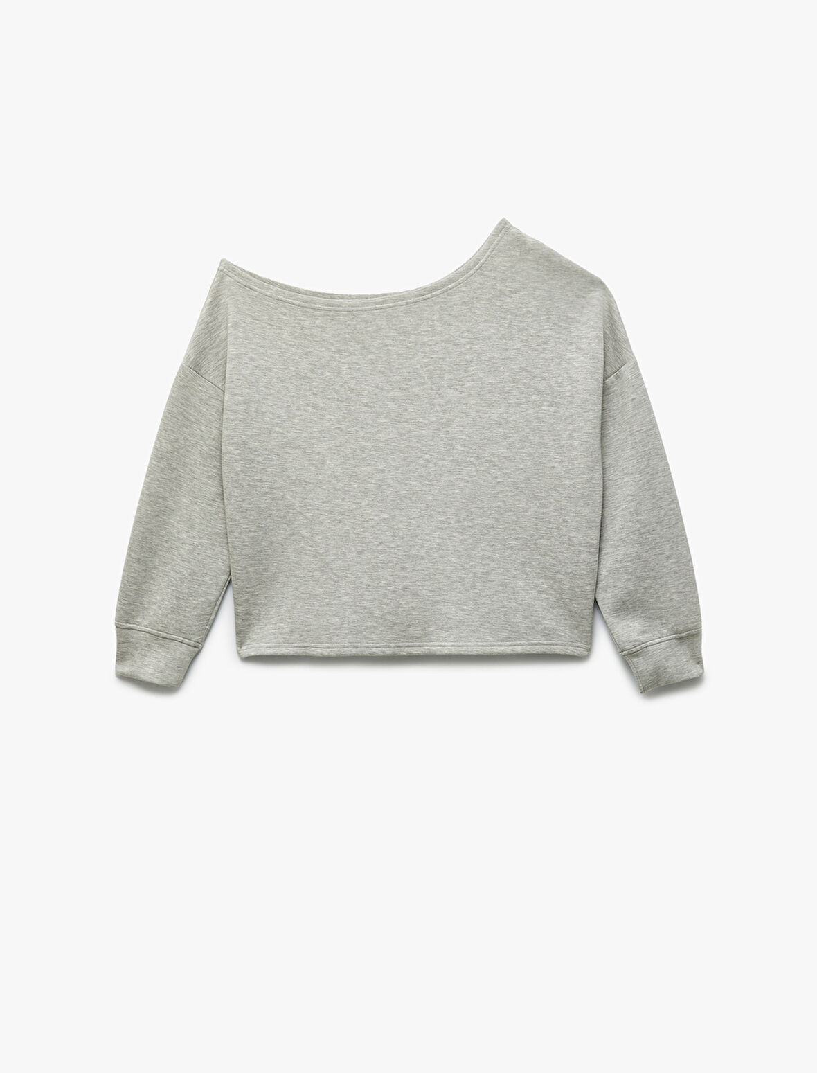 Scuba Kumaş Uzun Kollu Asimetrik Yaka Omuzu Açık Sweatshirt