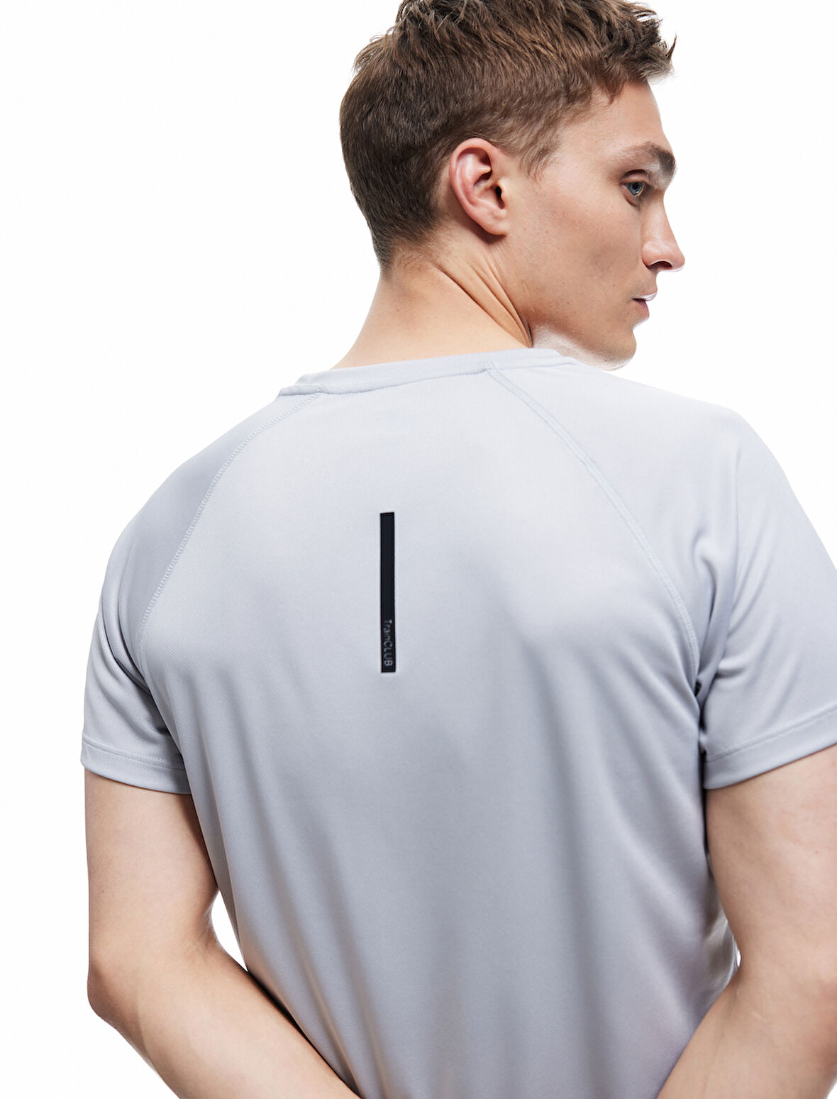 Kısa Kollu Bisiklet Yaka Reglan Kol Arkası Baskılı Slim Fit Spor Tişört