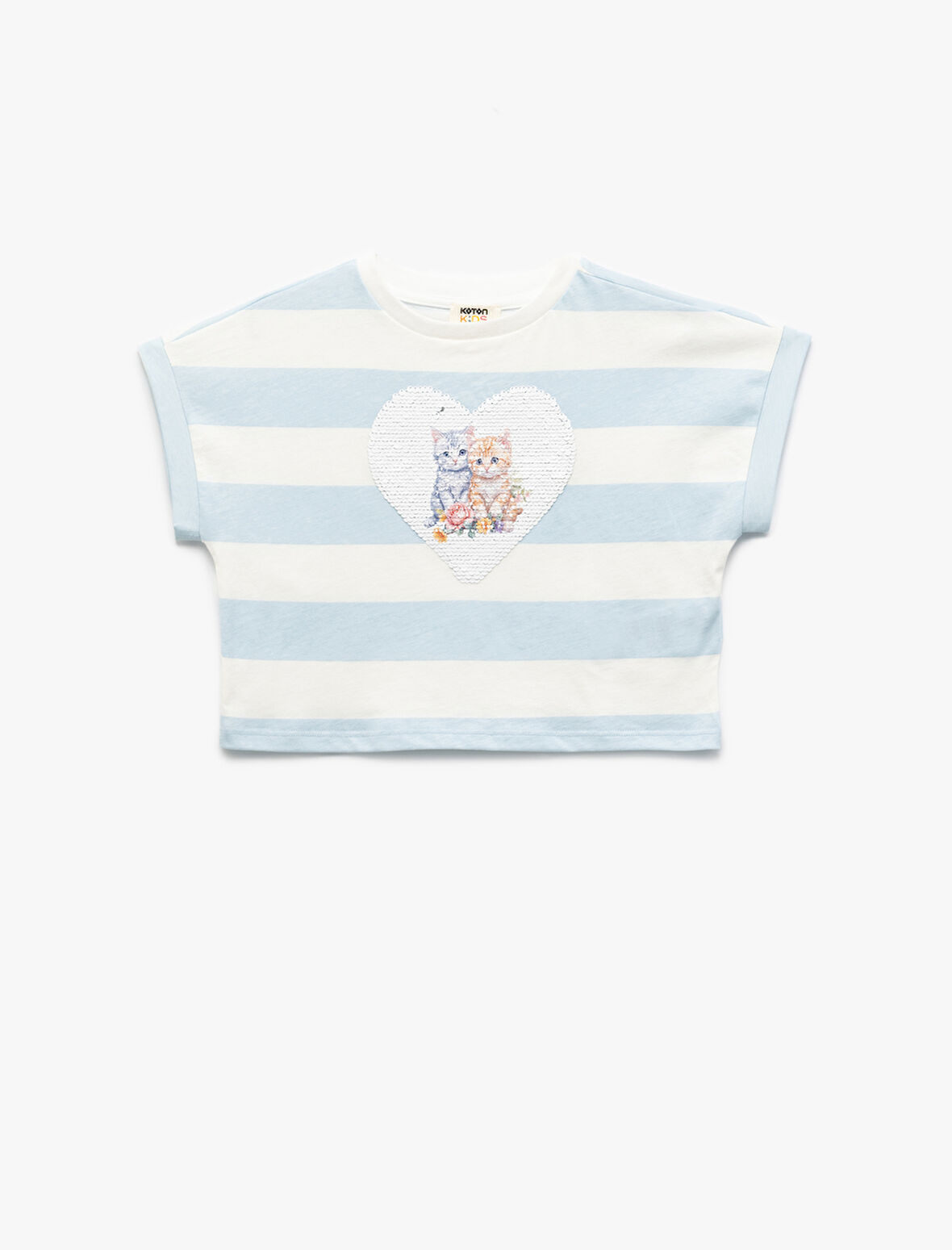 Pullu Payetli Bisiklet Yaka Kısa Kollu Pamuklu Tişört