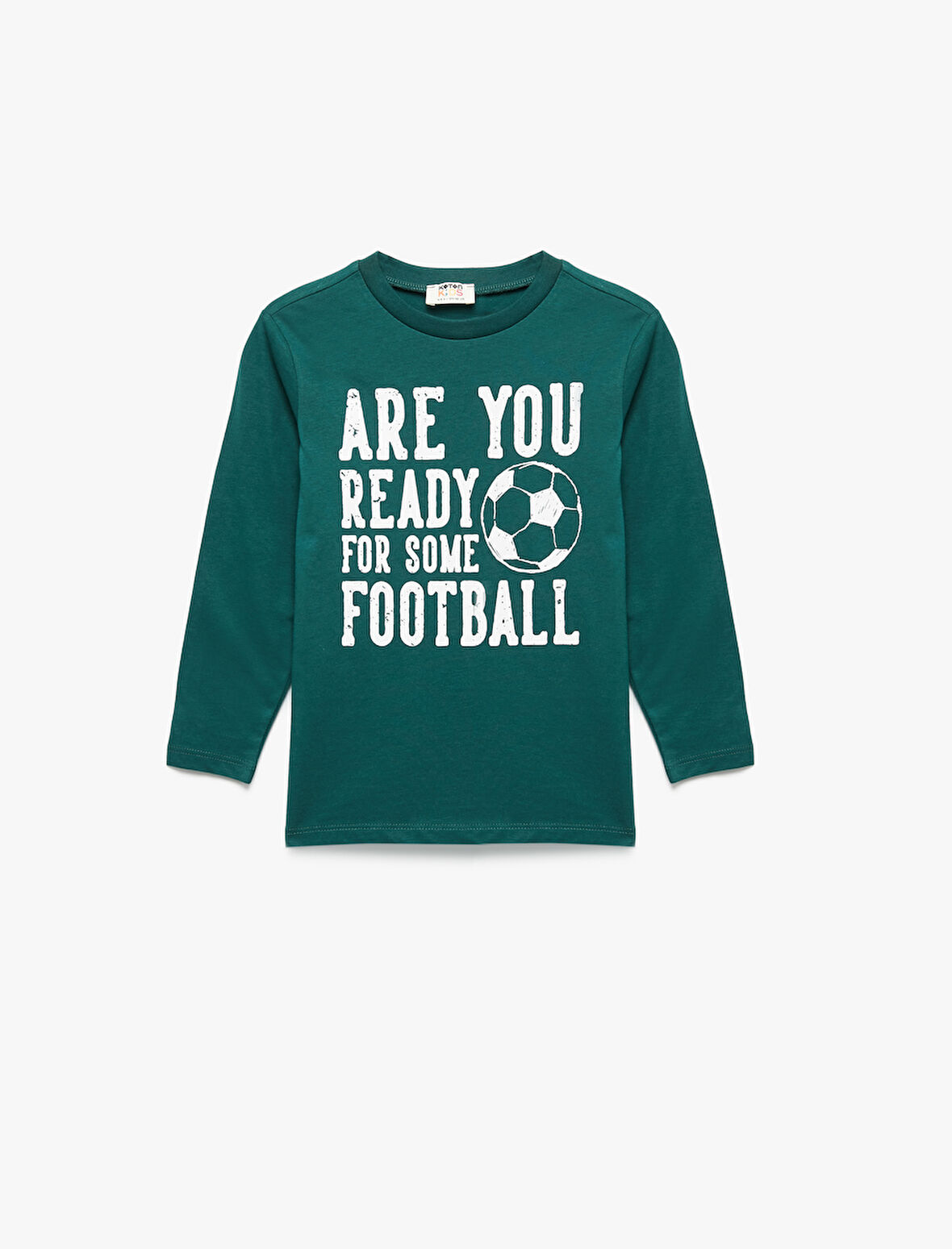 Pamuklu Bisiklet Yaka Futbol Baskılı Uzun Kollu Tişört