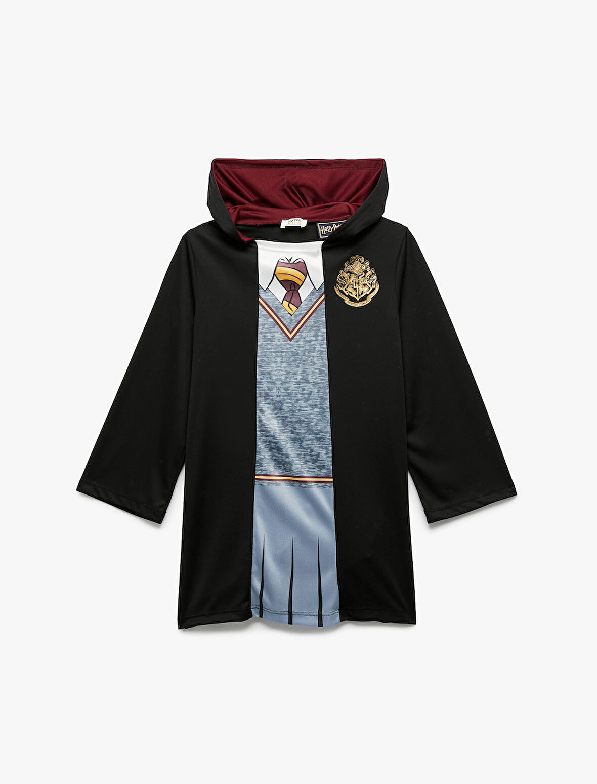 Harry Potter Kostüm Elbise Lisanslı Kapşonlu Baskı Detaylı Uzun Kollu