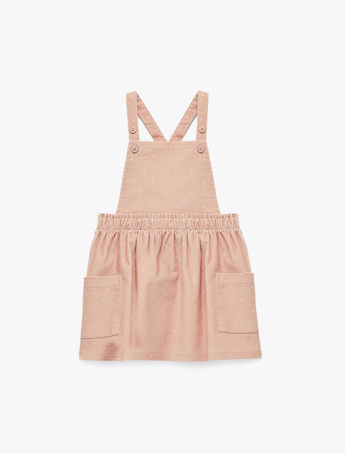 Pamuklu Kare Yaka Çapraz Askılı Cep Detaylı Puantiyeli Mini Elbise