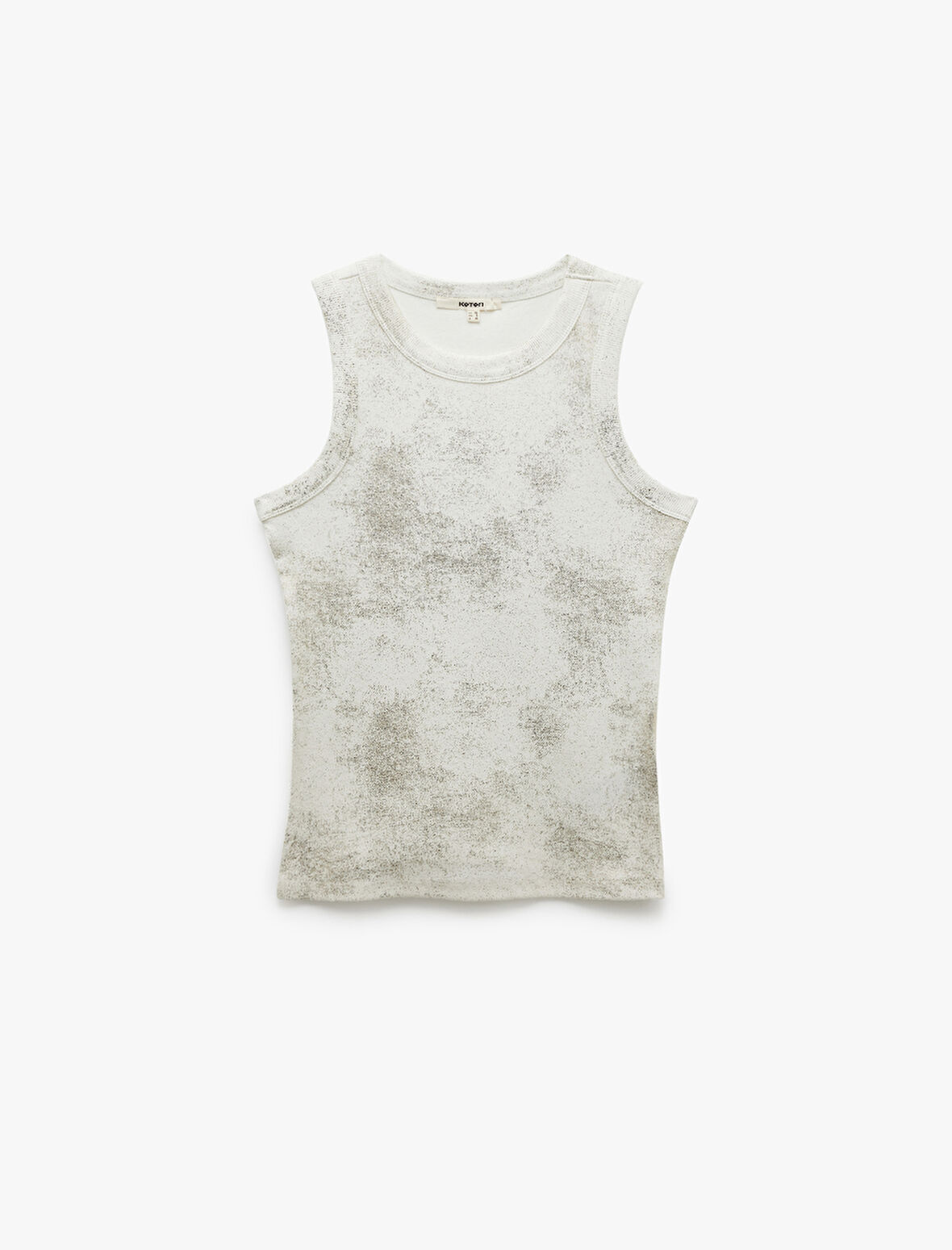 Pamuklu Kolsuz Slim Fit Metalik Baskılı Halter Yaka Atlet