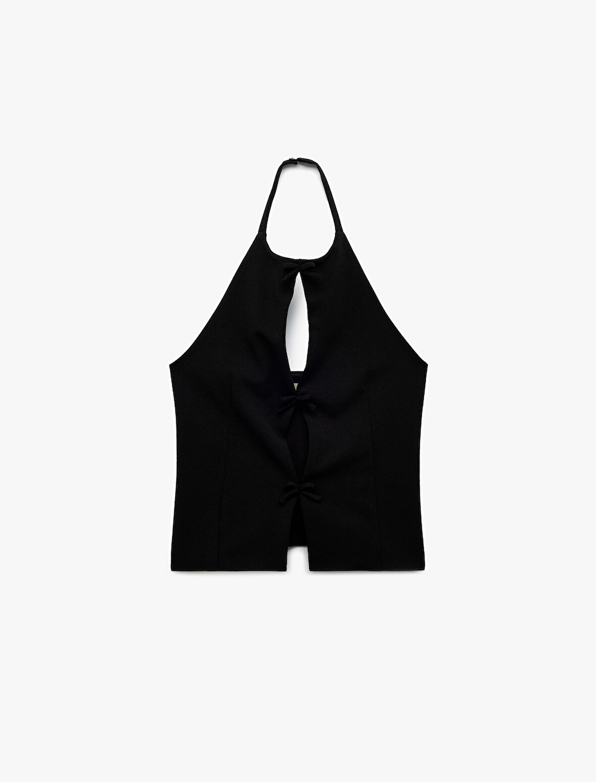 Krep Scuba Kumaş Pencere Detaylı Fiyonklu Halter Yaka Bluz