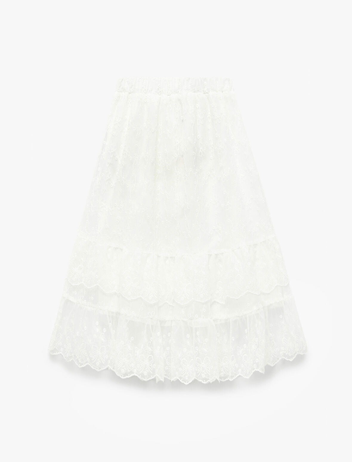 Beli Lastikli Kat Detaylı Pamuk Astarlı Midi Tül Etek