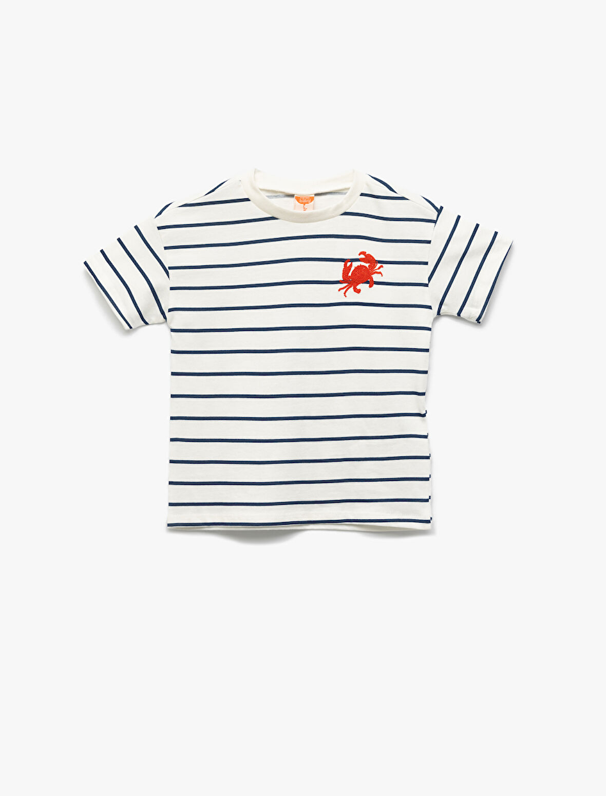 Yengeç Nakış Detaylı Kısa Kollu Bisiklet Yaka Pamuklu Tişört