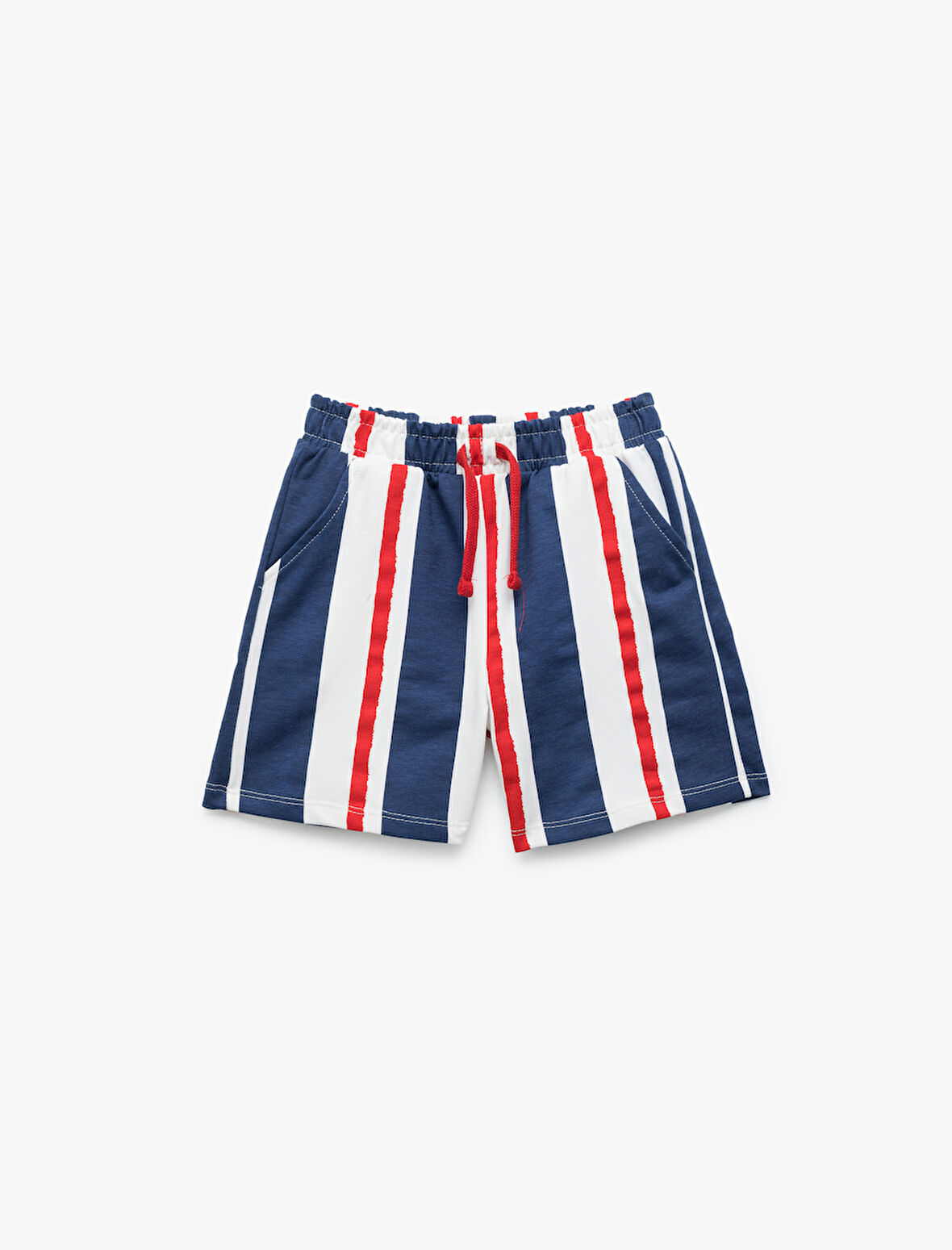Pamuklu Cep Detaylı Çizgili Beli Bağcıklı Şort