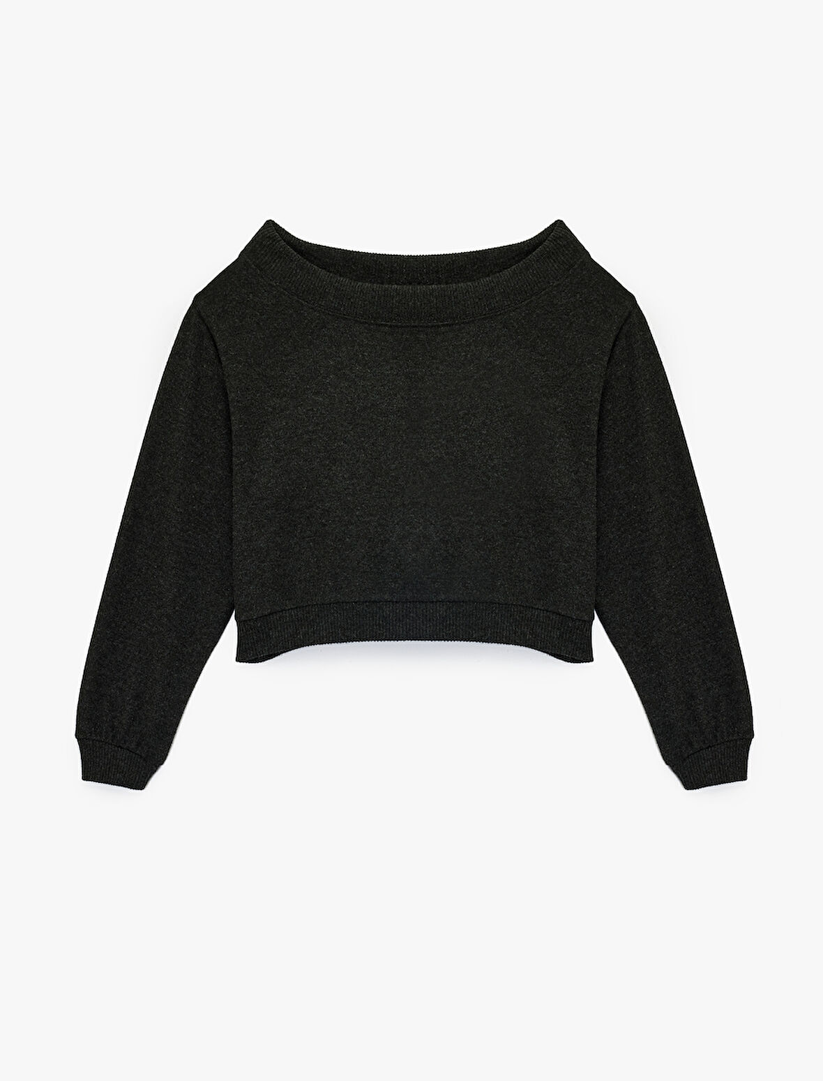 Viskon Karışımlı Rahat Kalıp Uzun Kollu Crop Omzu Açık Tişört