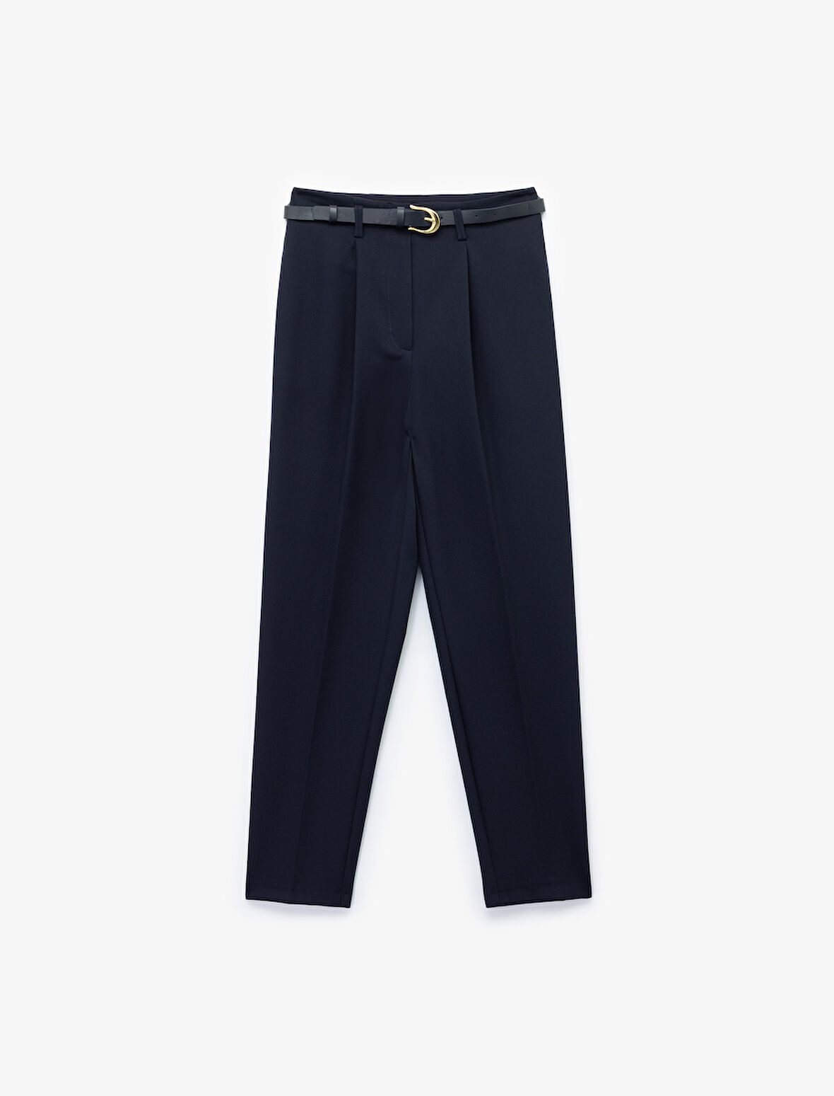 Slim Fit Yüksek Bel Kemerli Cigarette Kumaş Pantolon