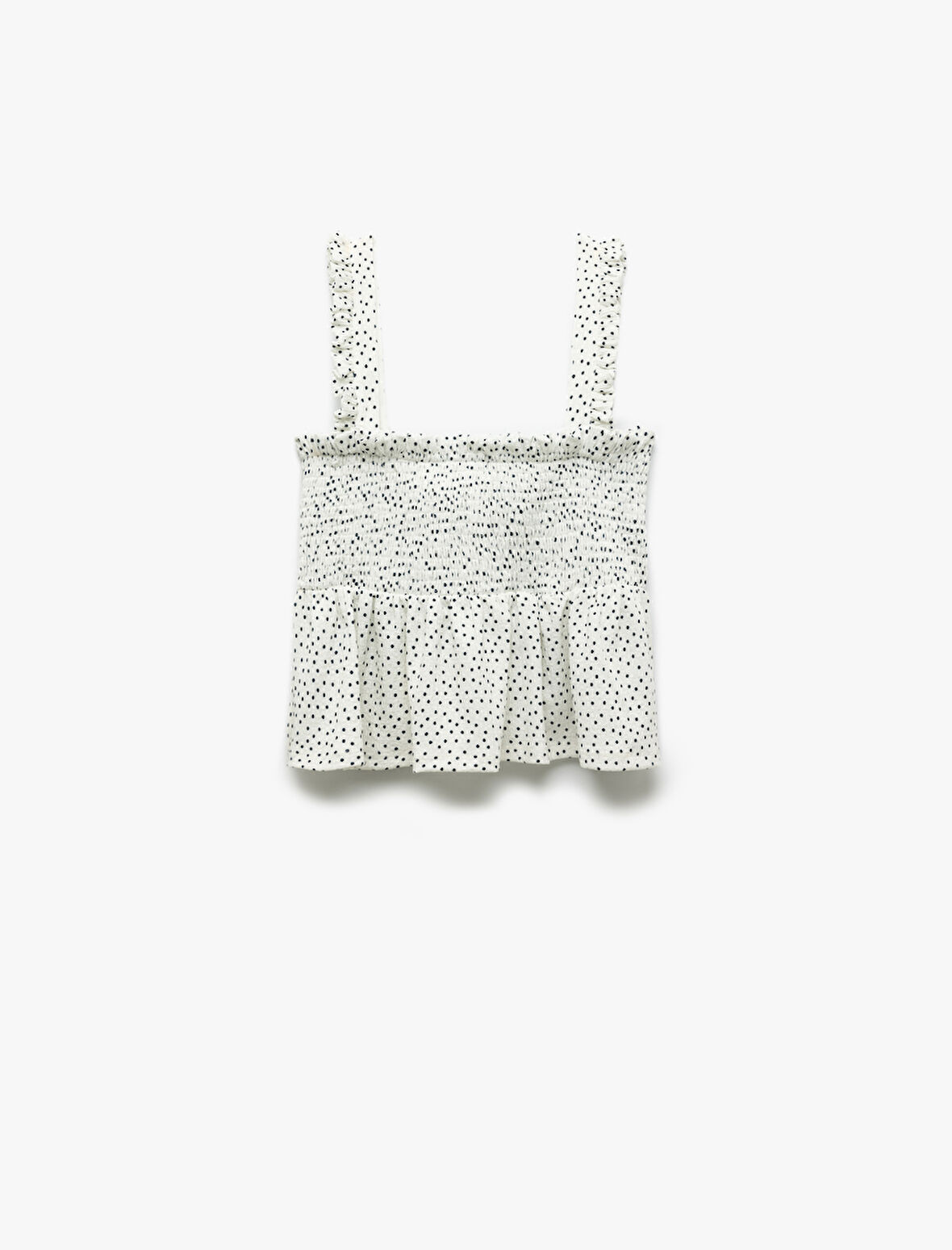 Gipeli Kare Yaka Kolsuz Puantiyeli Askılı Fırfırlı Bluz 