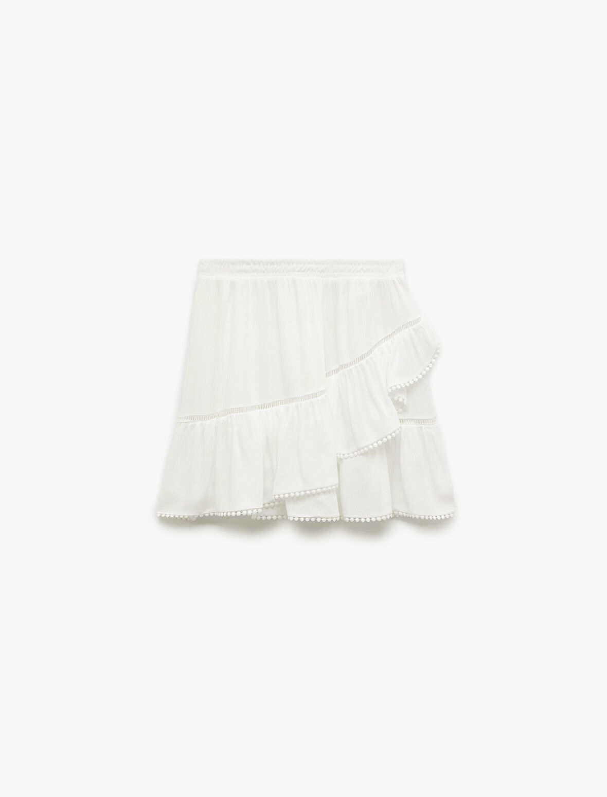 Viskon Crinkle Kumaş Astarlı Katlı Fistolu Fırfırlı Mini Etek