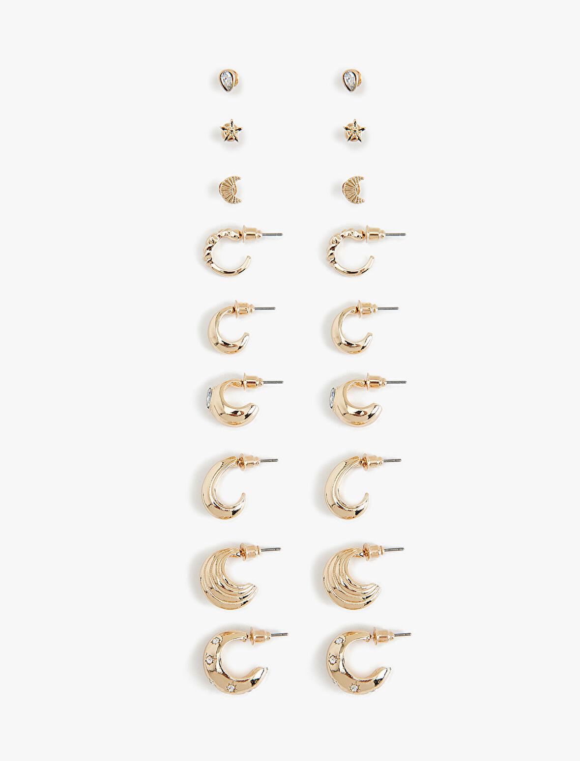 Taş Detaylı 9'lu Top ve Halka Küpe Seti