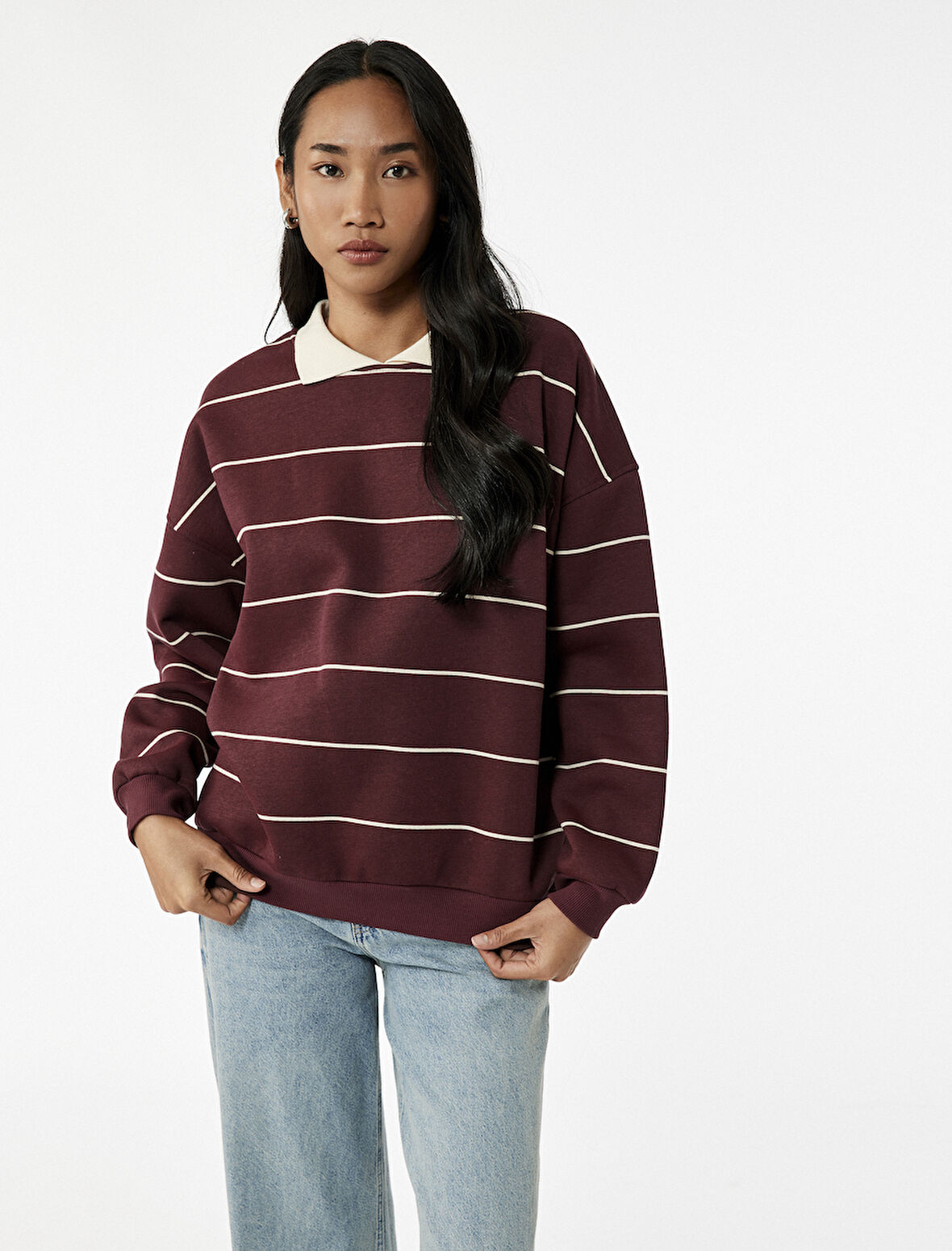 Uzun Kollu Polo Yaka Oversize Sweatshirt